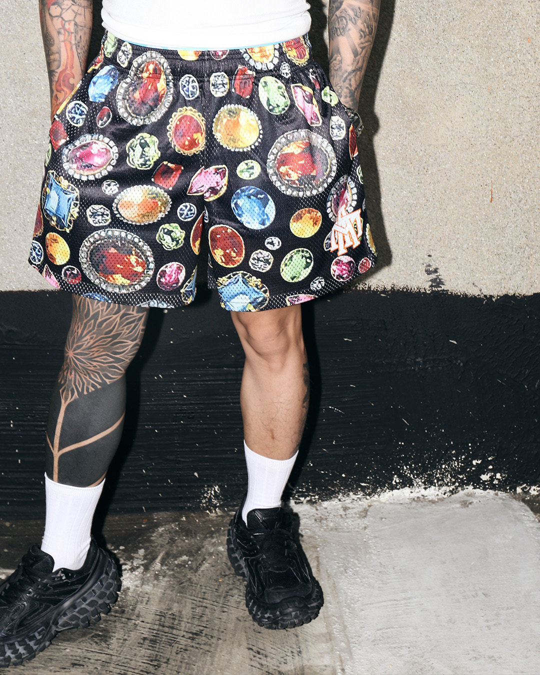 MTA GEM MESH SHORTS 黑色 寶石 滿版 透氣 單層 網布 短褲【M26SBSG-BK】