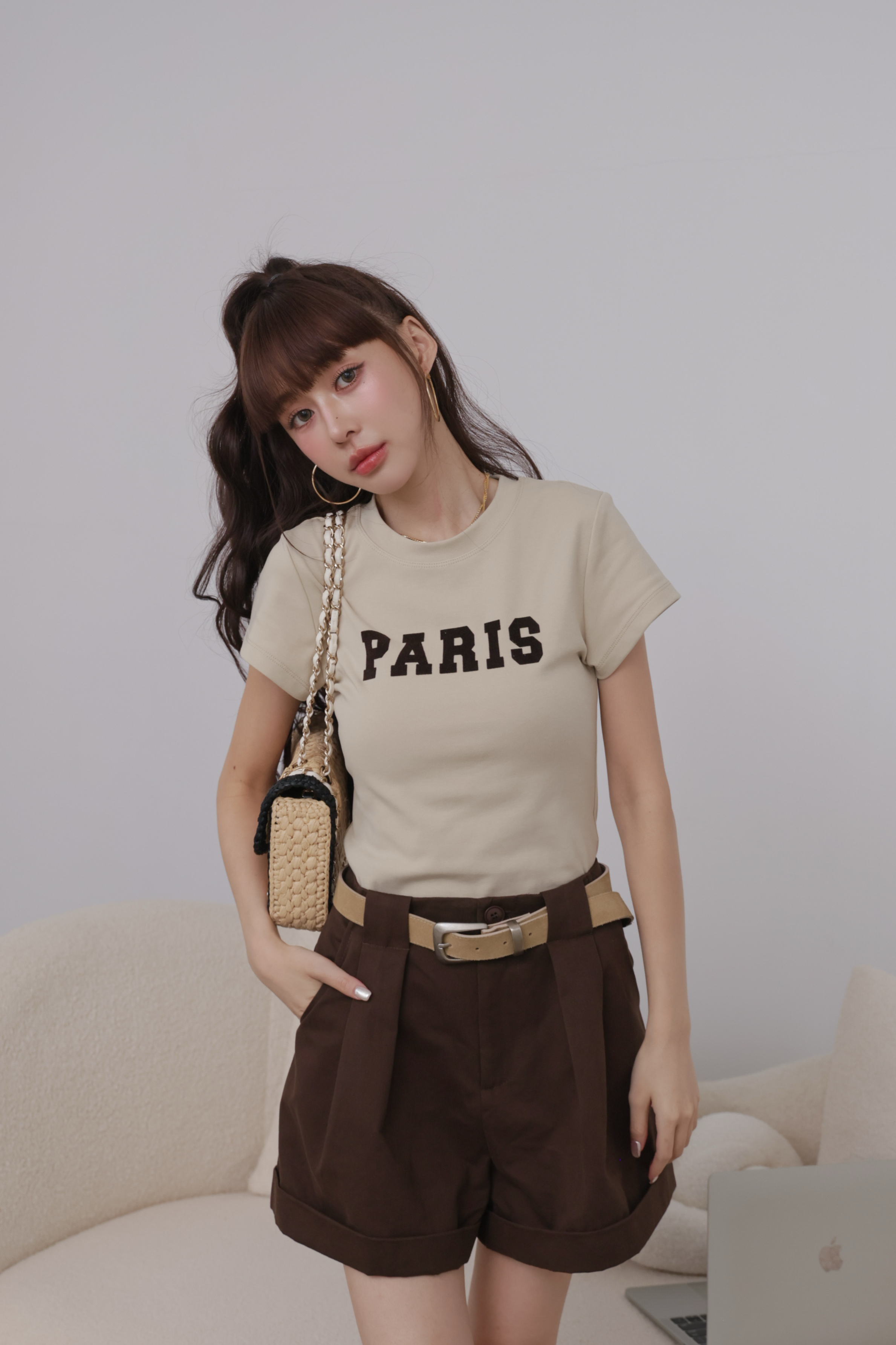 PARIS立體植絨字母短T R42