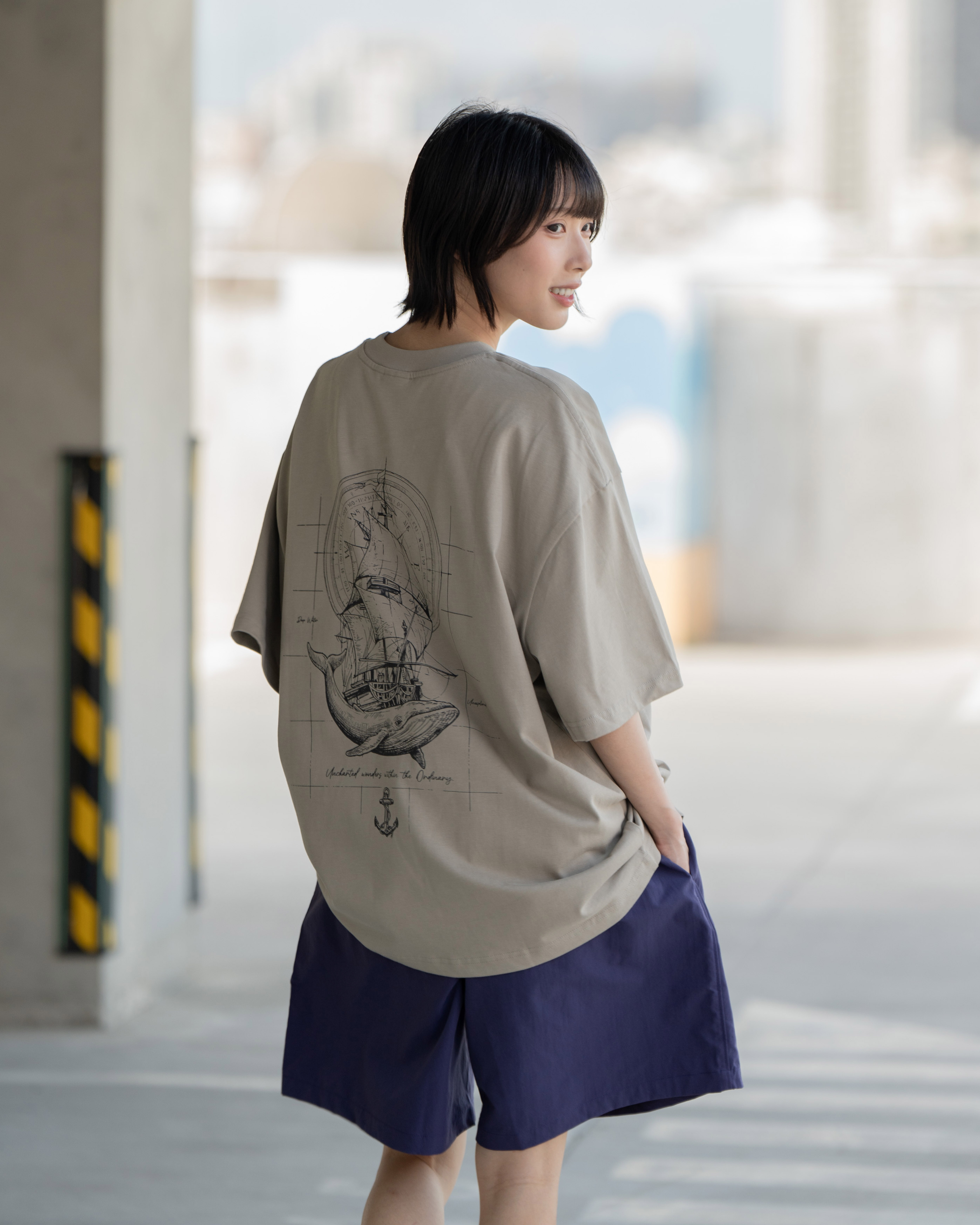 【車庫服飾】ORDINARY SKETCH WHALE NAUTICAL MAP TEE