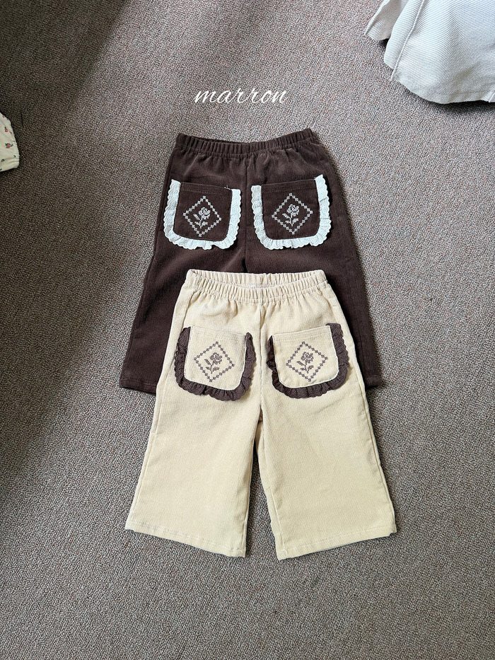 正韓秋Marron 小童玫瑰口袋寬褲