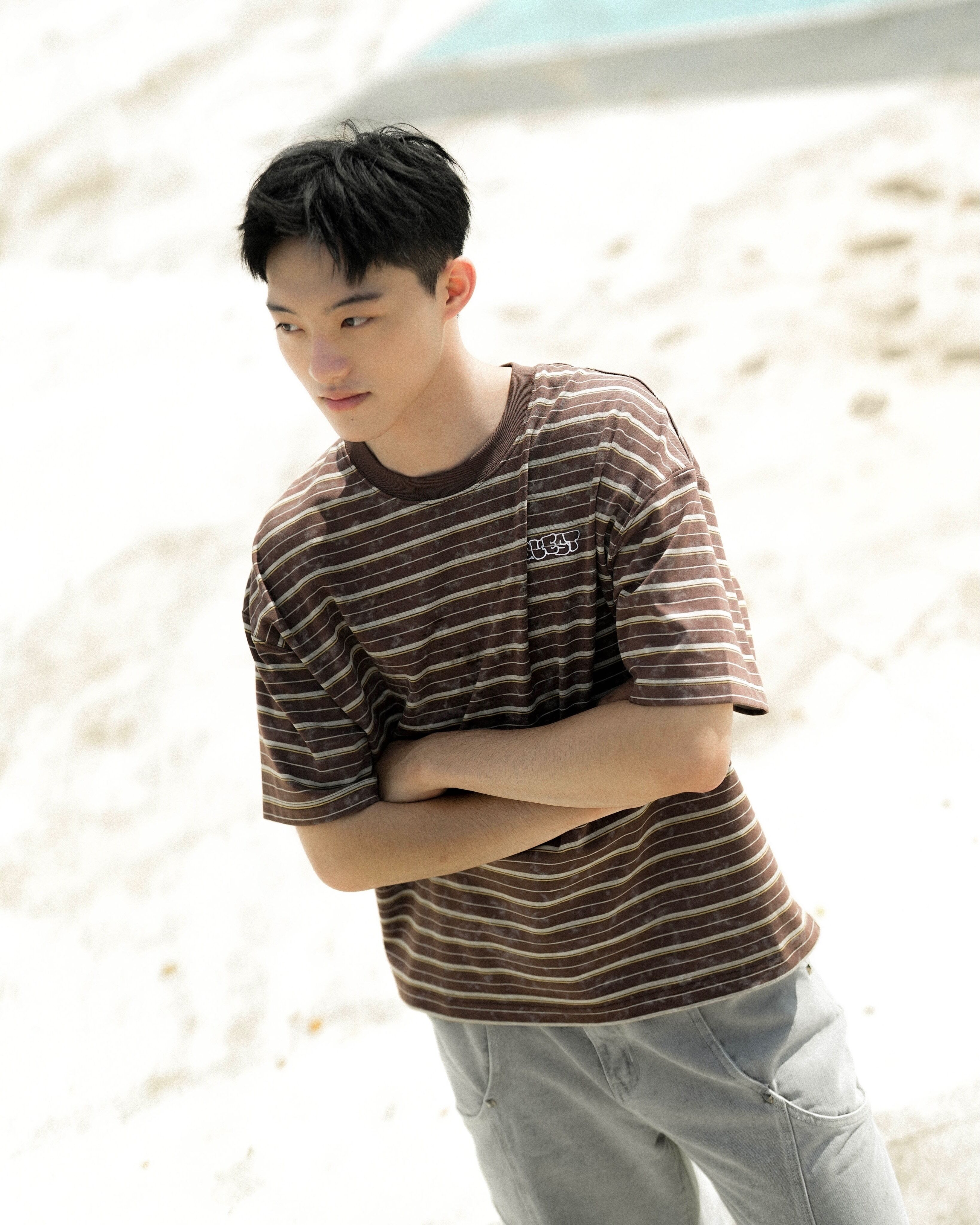 【車庫服飾】QUEST 刺繡橫條紋短TEE / FADED STRIPED TEE