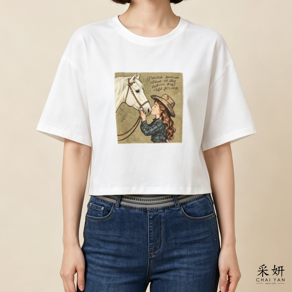 西部牛仔少女印花短袖上衣