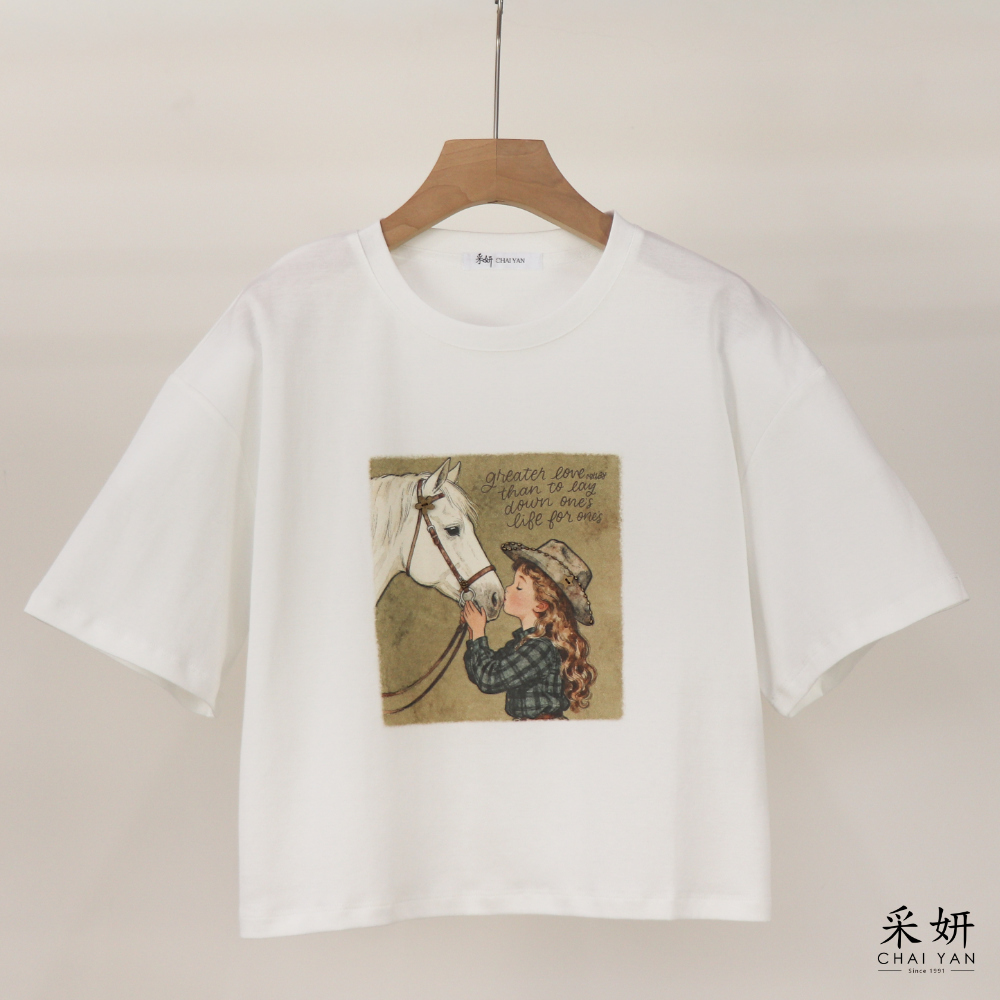 西部牛仔少女印花短袖上衣