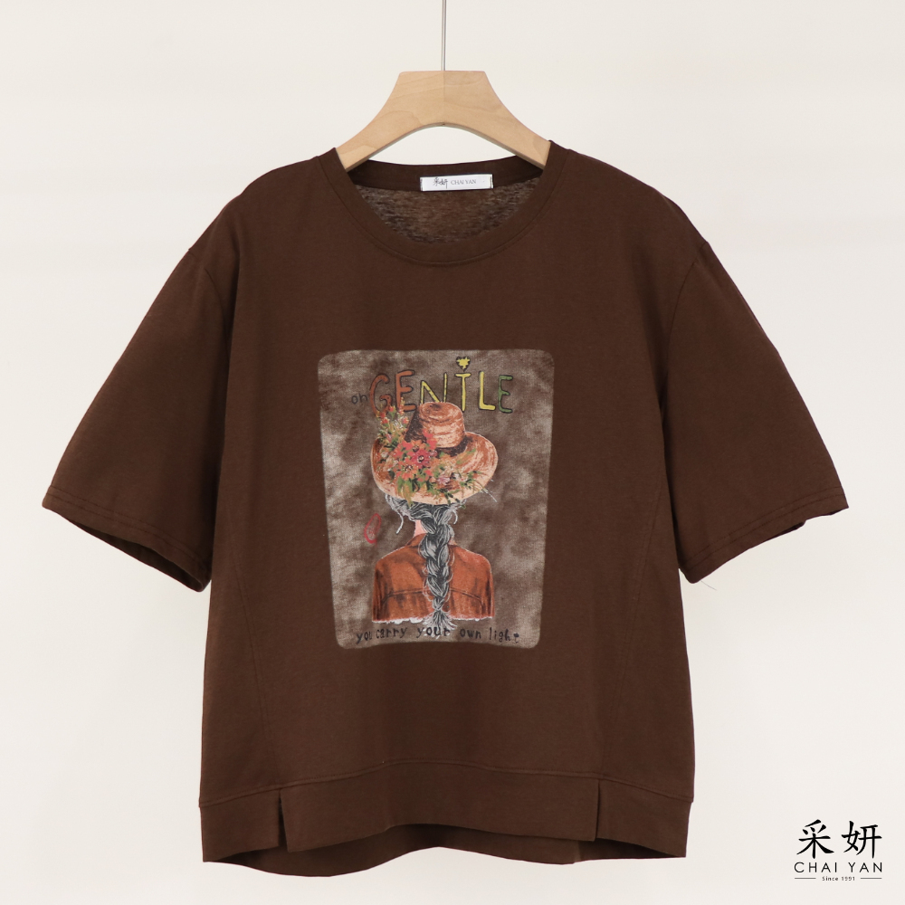 復古女孩彩繪印花短袖上衣