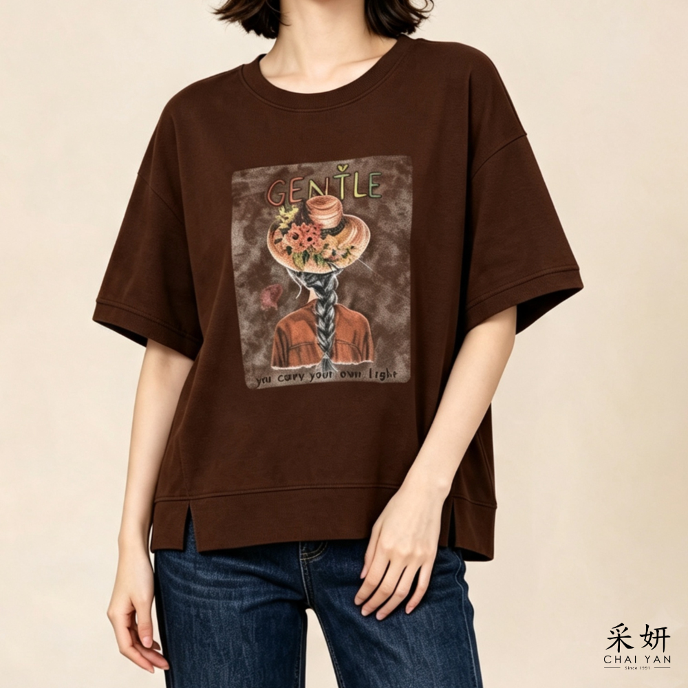 復古女孩彩繪印花短袖上衣
