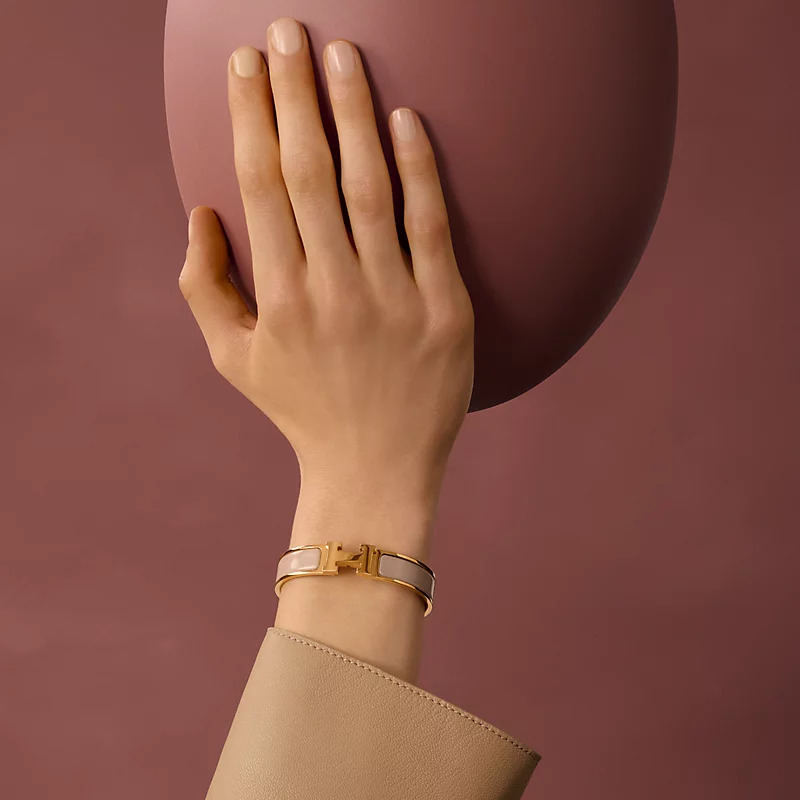 HERMES CLIC H Bracelet MARRON GLACE F 手鐲 奶茶拼金
