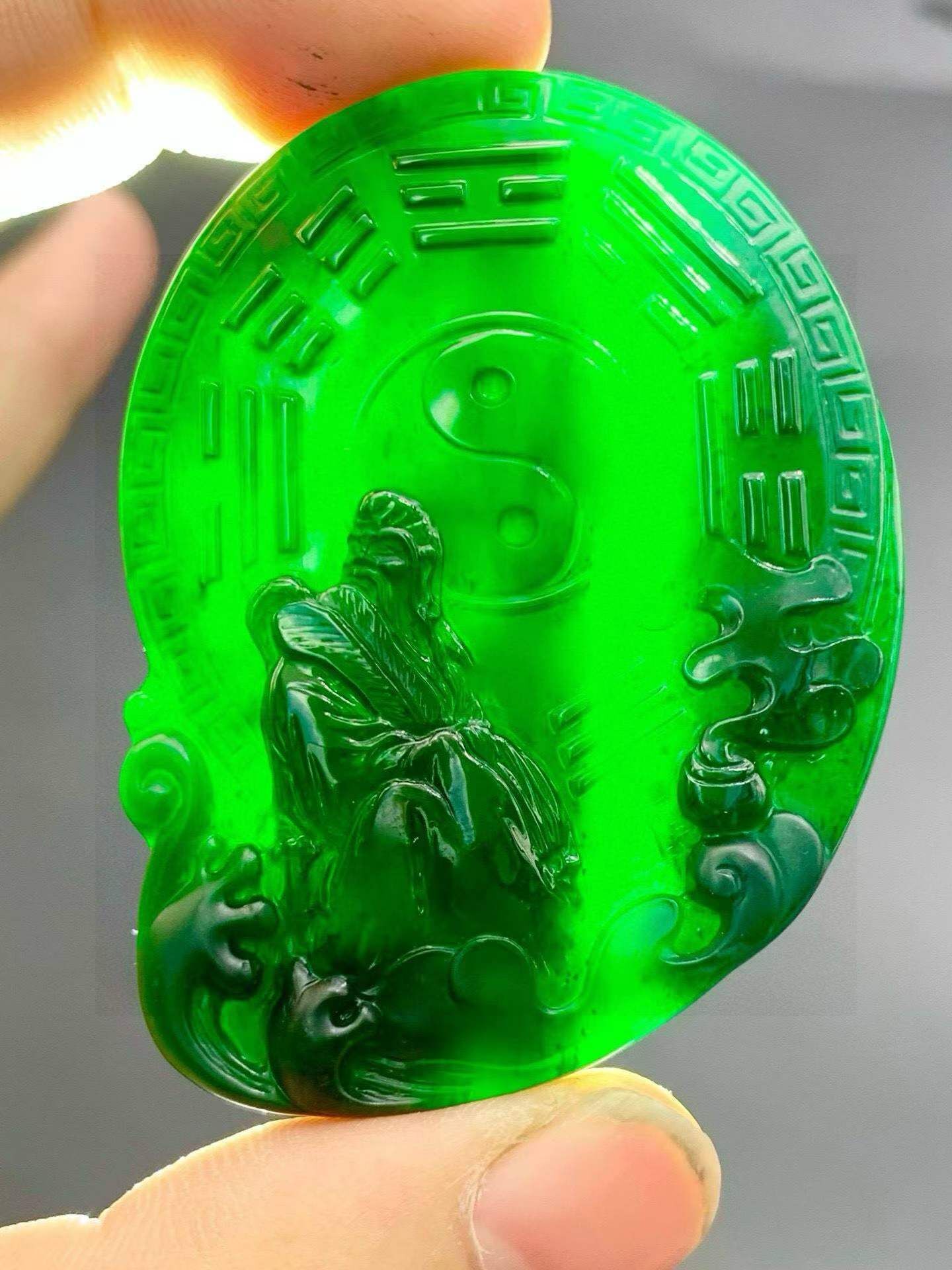 翡翠墨翠八卦•太上老君,天然翡翠A玉, 緬甸玉, Jade, Jadeite