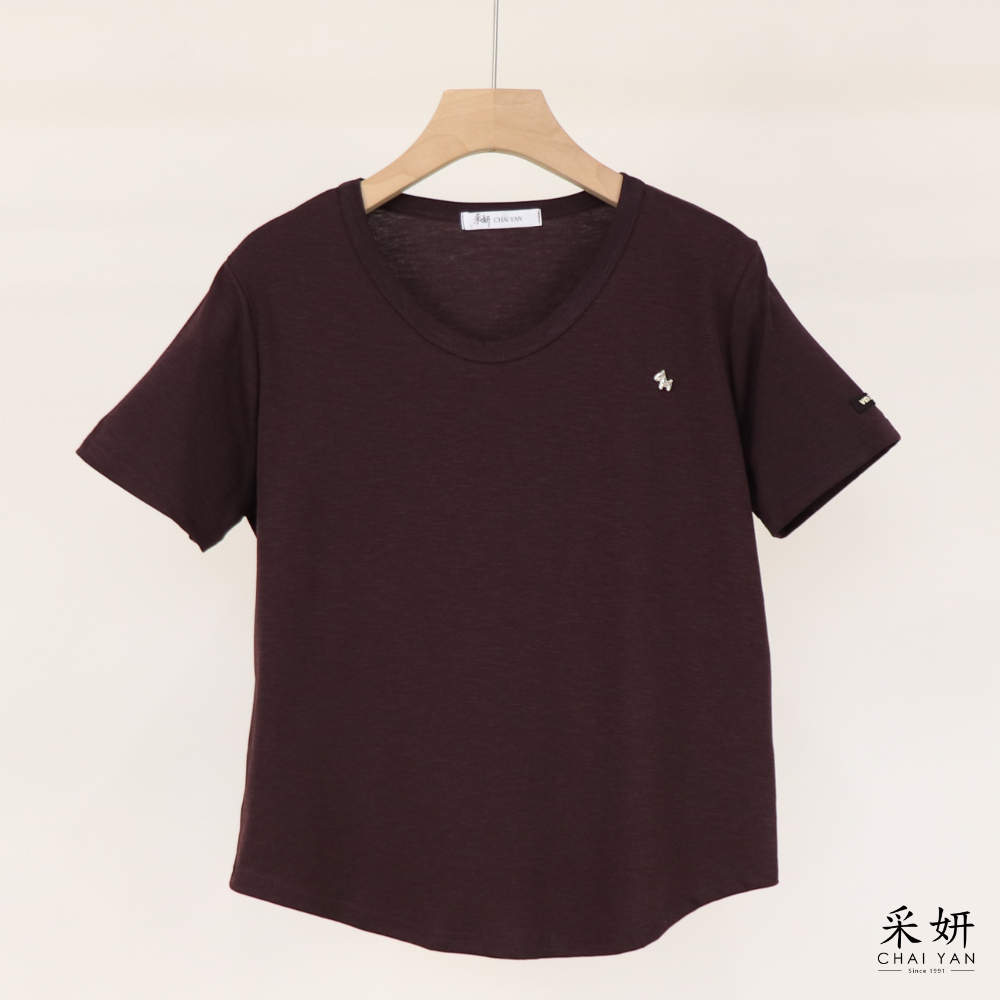 小馬綴飾弧形擺短袖上衣