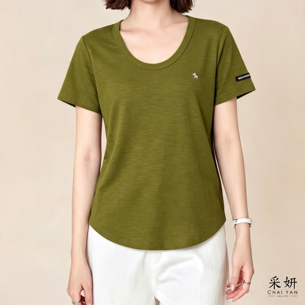 小馬綴飾弧形擺短袖上衣