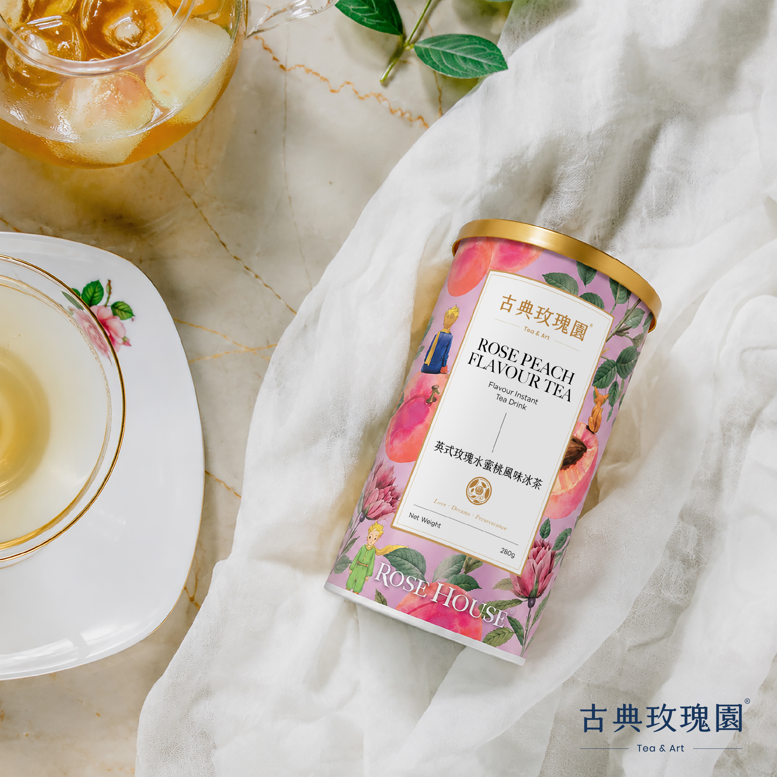玫瑰水蜜桃風味冰茶 280g茶粉/罐裝
