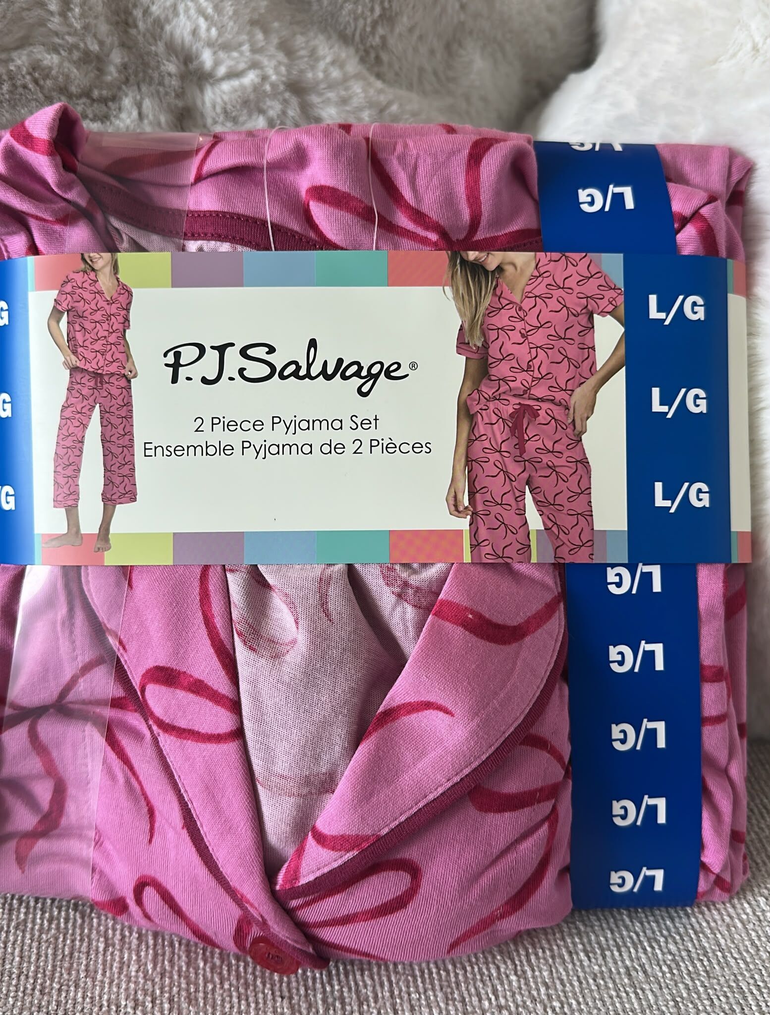 UU58 P.J. Salvage女裝短袖七分褲睡衣套裝(桃紅色蝴蝶結款)
