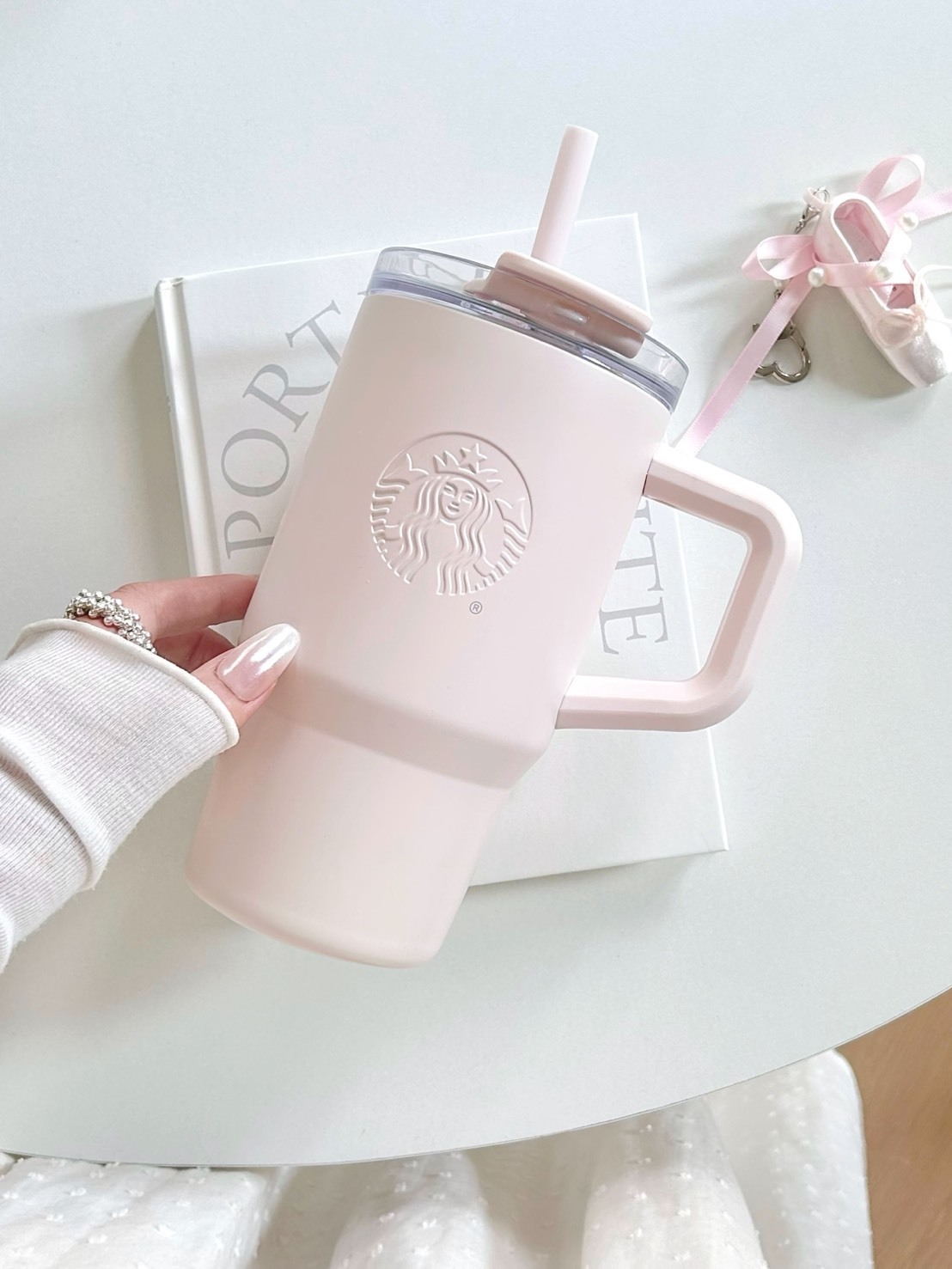 STARBUCKS 星巴克 奶油粉 雙飲口 不鏽鋼 冰壩杯 615ML