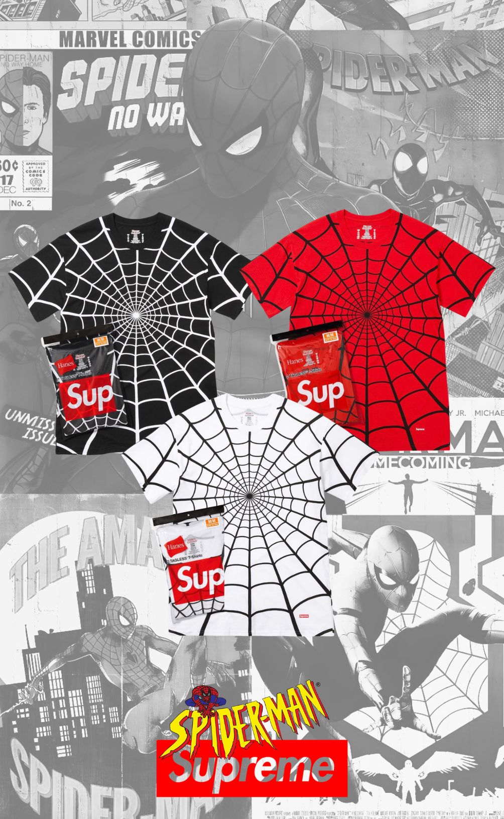Supreme X Spiderman 蜘蛛人 聯名款 蜘蛛網 短T  兩入組 三色
