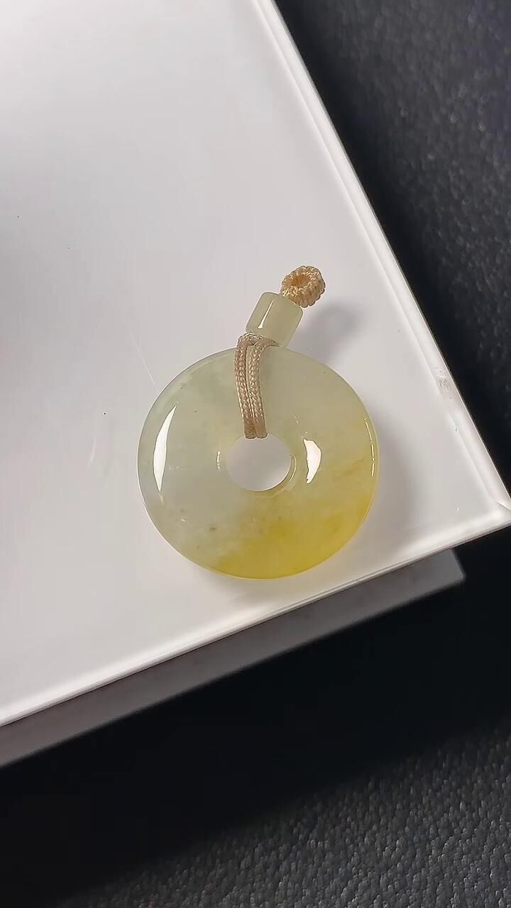 翡翠冰黃子母扣 (18.7mm直徑),天然翡翠A玉, 緬甸玉, Jade, Jadeite