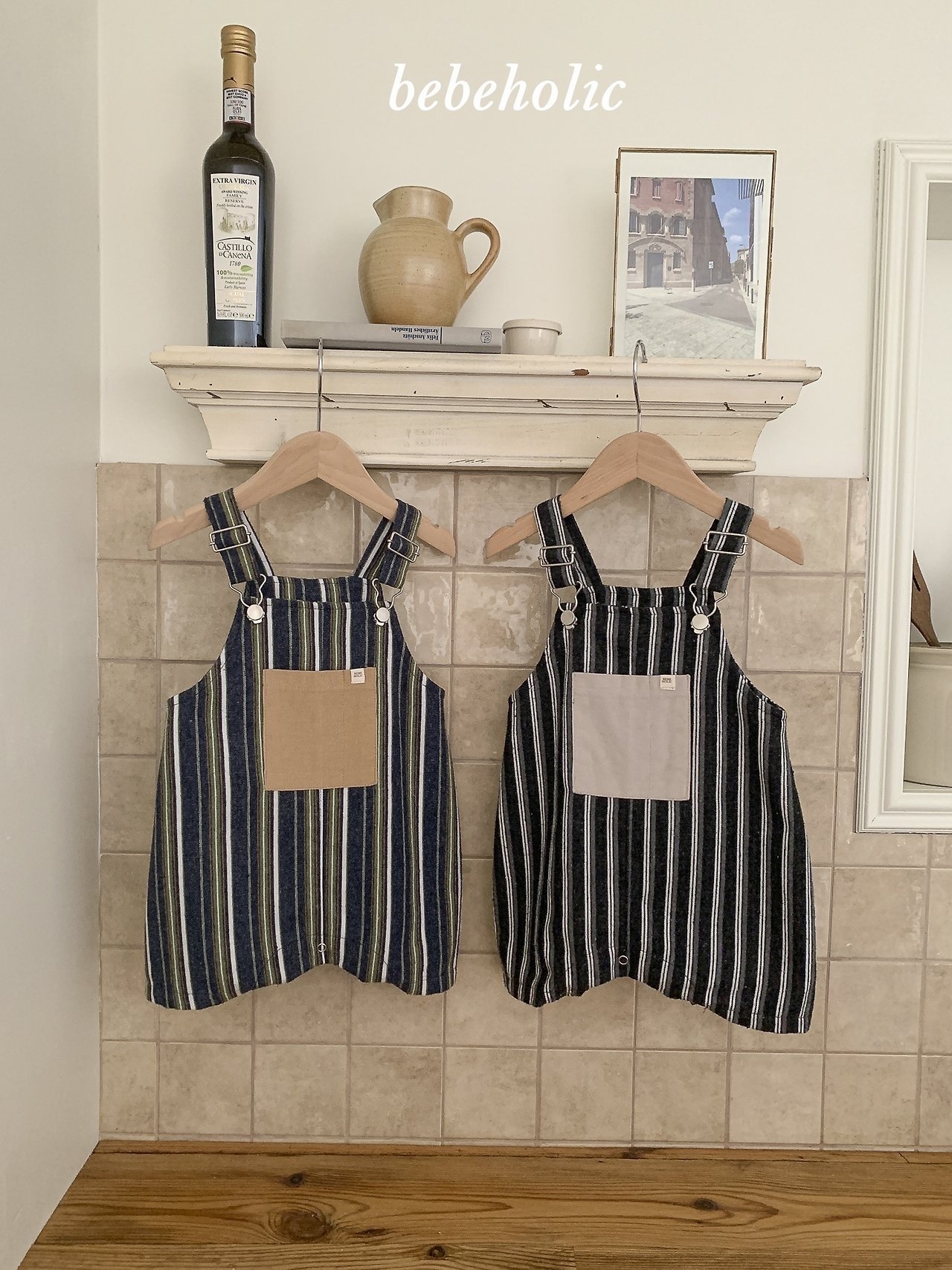 BEBE HOLIC More Stripe Suspender Suit