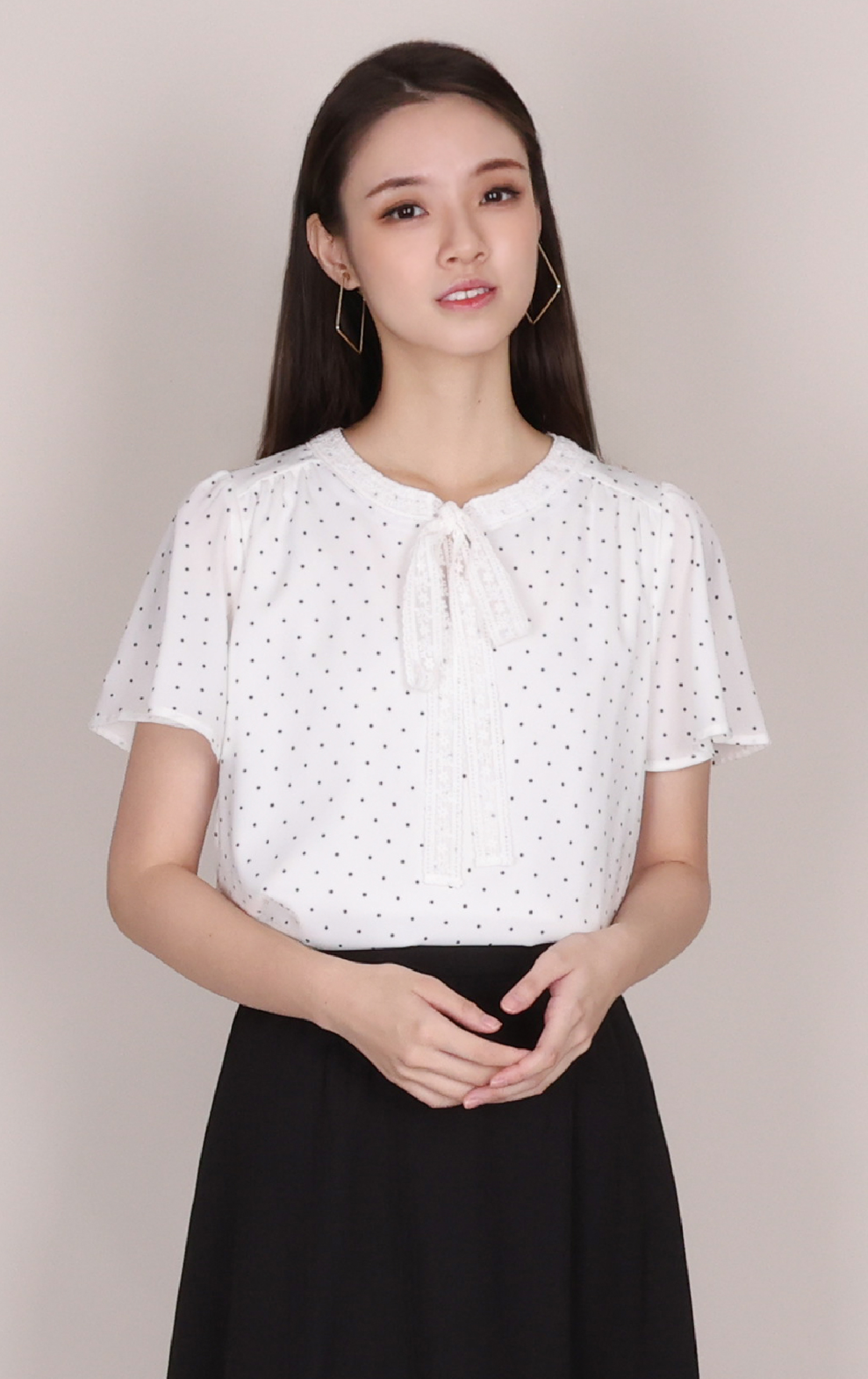 Flutter Sleeve Polka Dot Lace Chiffon Shirt SH0440