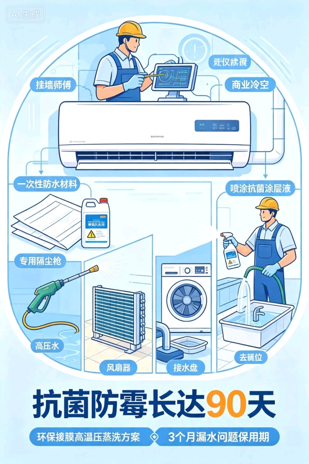 商業掛牆分體冷氣清洗 清除霉菌異味｜解決冷氣漏水｜提升製冷效果｜適合舖頭、辦公室、商鋪
