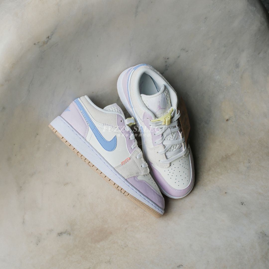 【逢甲 FUZZY】Air Jordan 1 Low GS "Ivory / Purple" 編織 縫線 白藍粉 IW2019-141