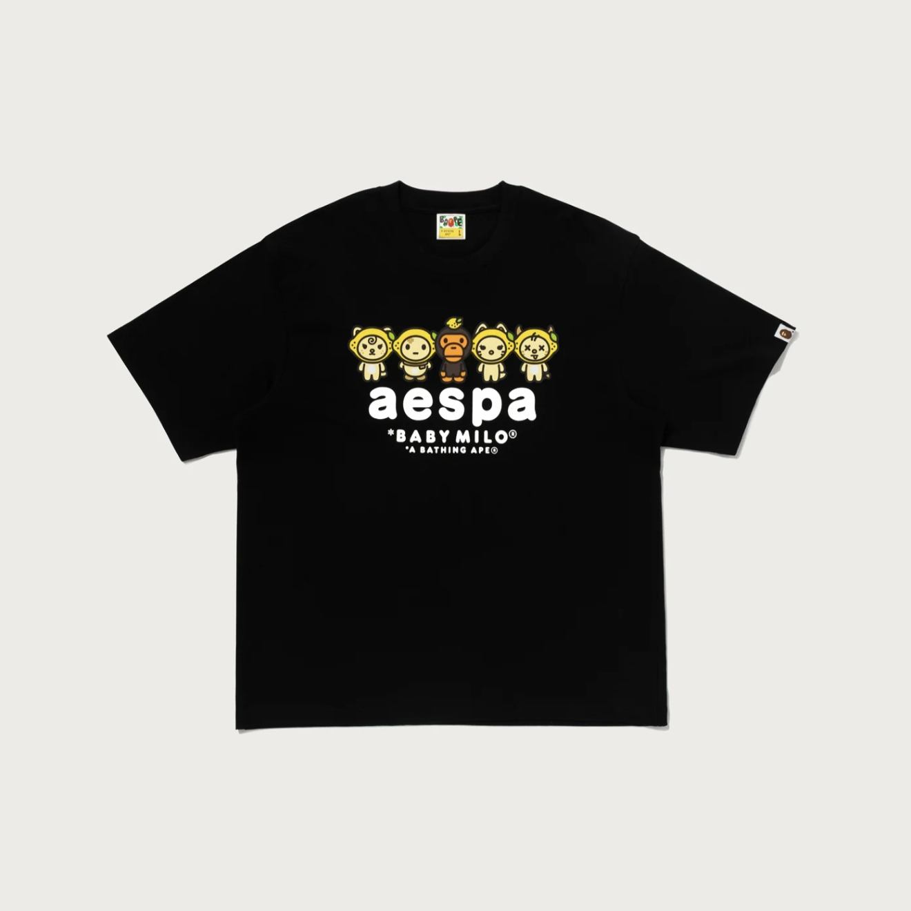 -(B3e04)-AESPA X A BATHING APE BAPE BABY MILO LEMONADE RELAXED FIT TEE MENS 聯名款 檸檬小猴 白字 男版