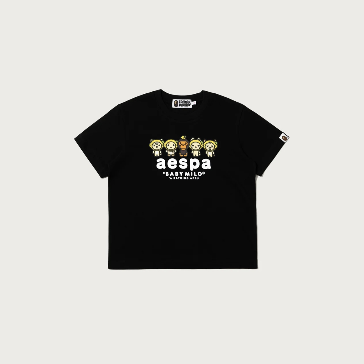 -(B3e03)-AESPA X A BATHING APE BAPE BABY MILO LEMONADE MINI TEE LADIES 短版上衣 聯名款 檸檬小猴 白字 女版