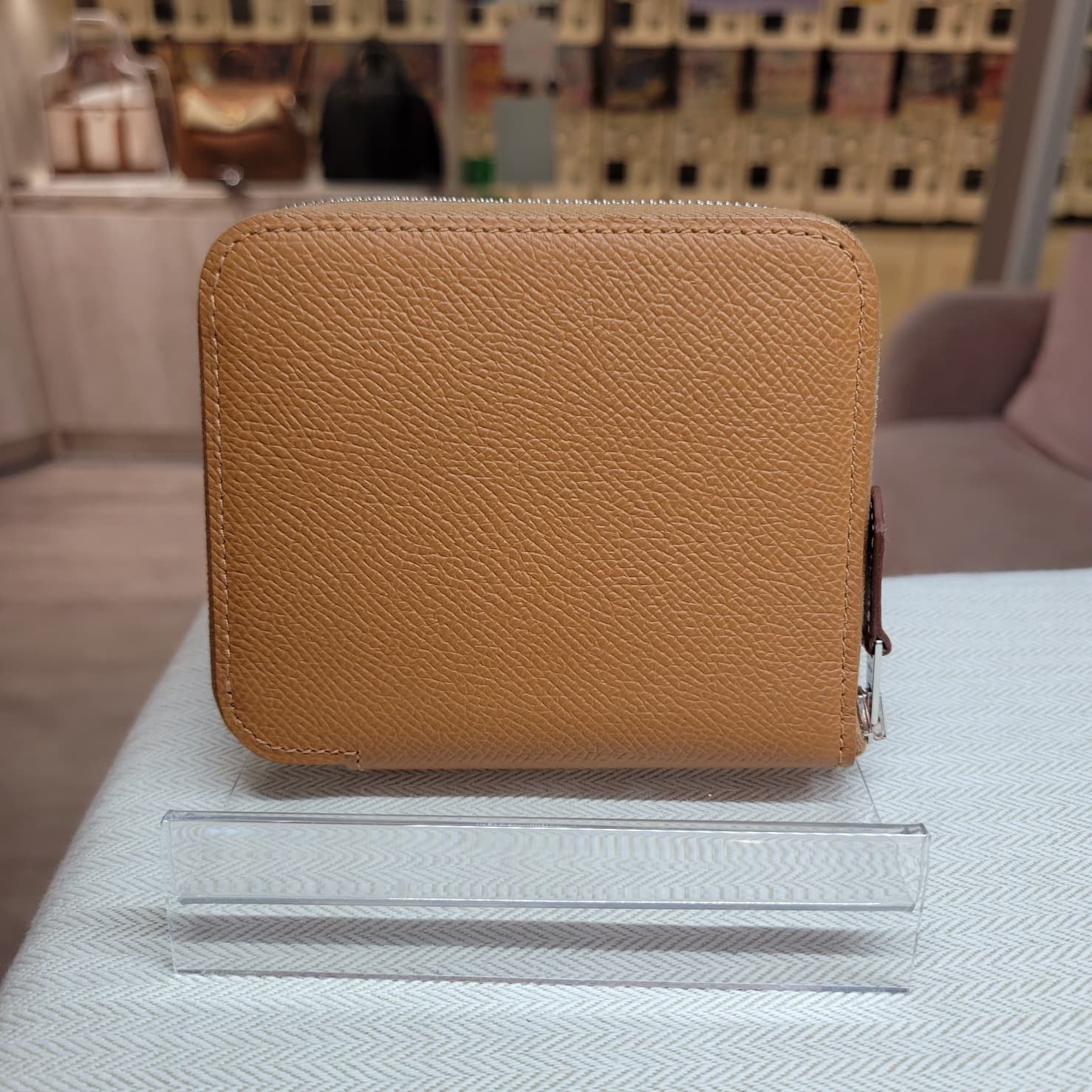 HERMES SILK IN COMPACT Gold/Bleu/Gris EPSOM 金棕色