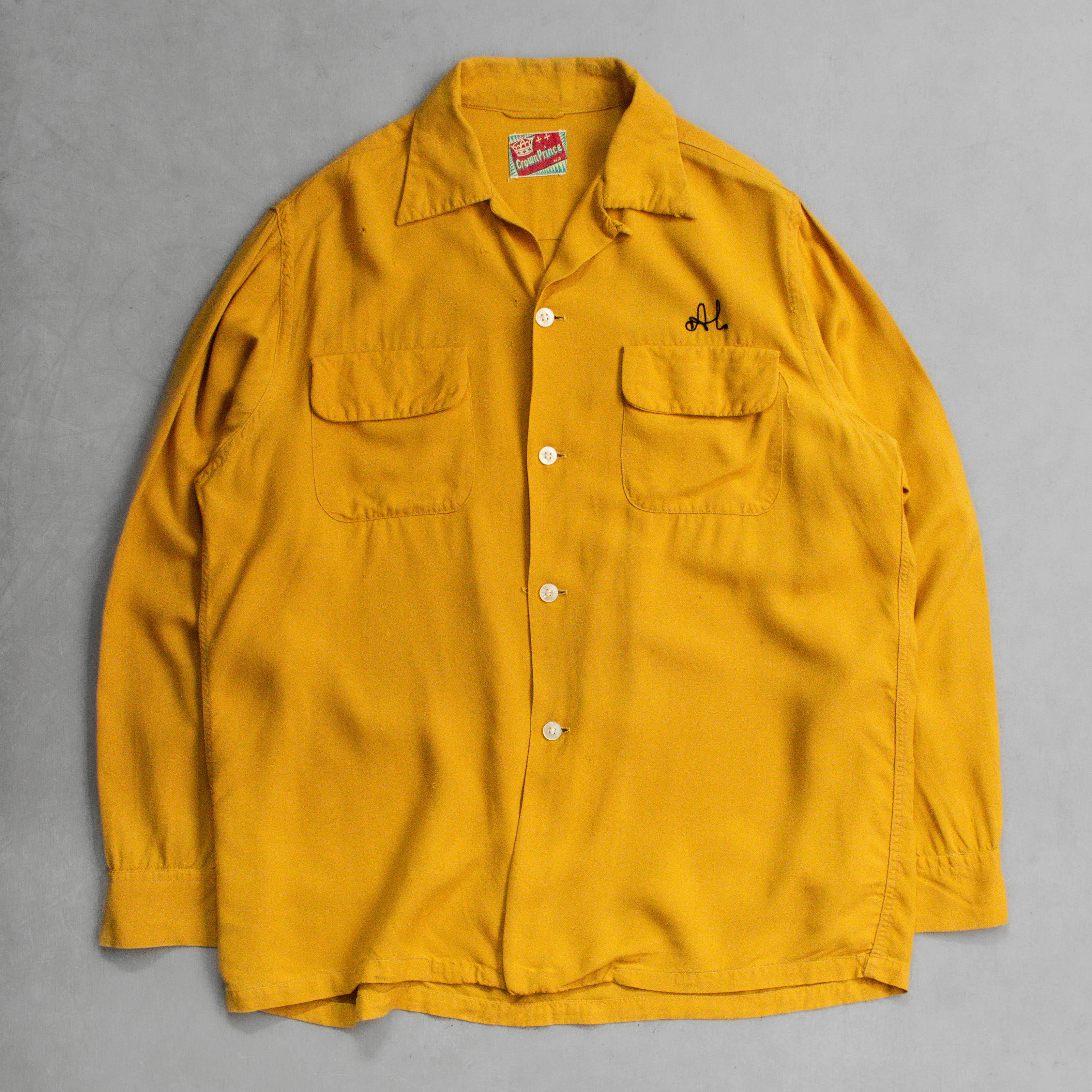 50S CHAINSTITCH RAYON OPEN SHIRT 美國 黃色 鎖鏈 開領 嫘縈 長袖 襯衫