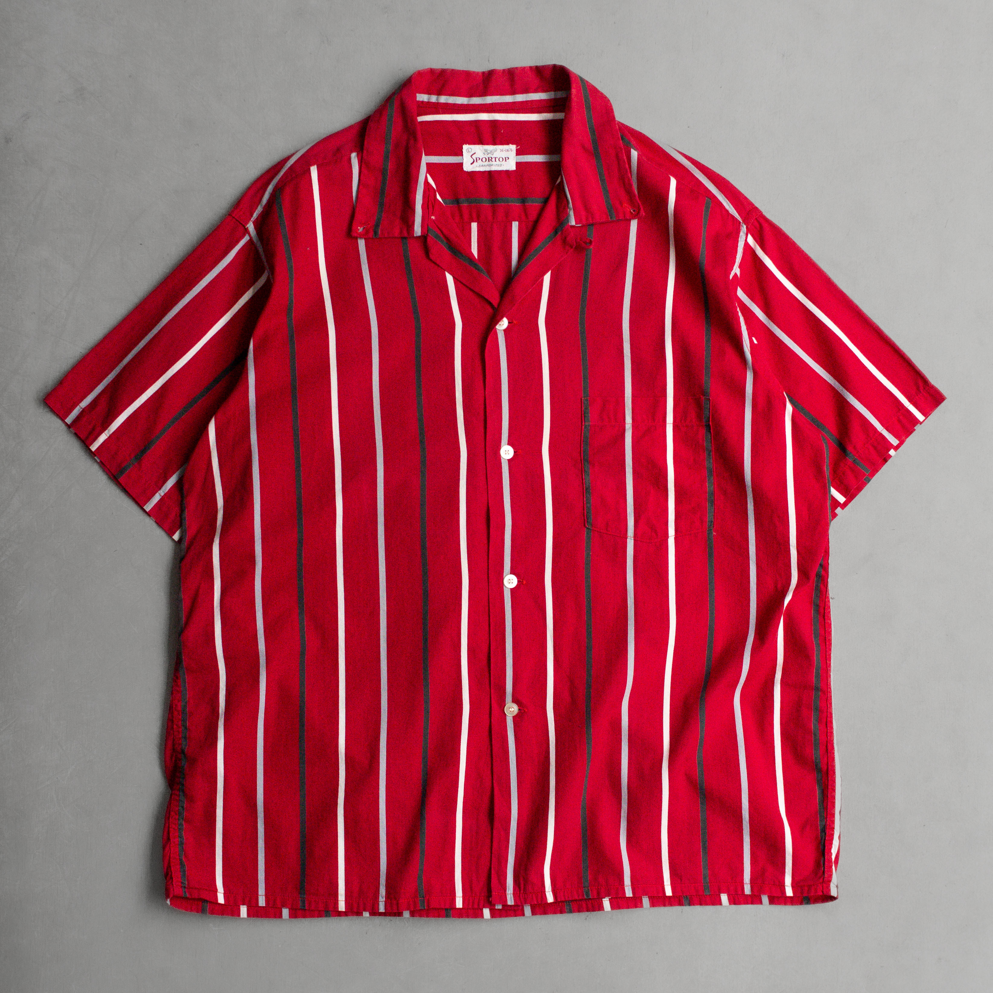 50S SPORTOP OPEN SHIRT 美國 紅色 條紋 開領 短袖 襯衫