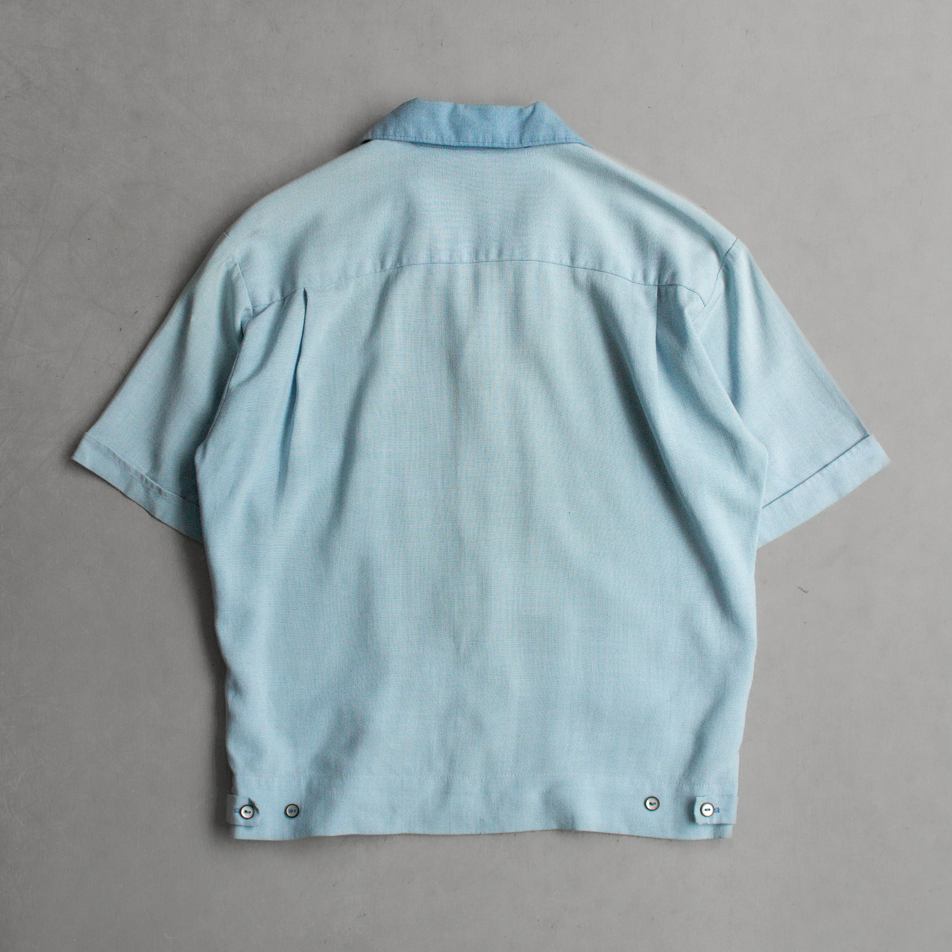 50-60S CALIFORNIA RAYON SHIRT 美國製 淺藍 拼接 嫘縈 短袖 襯衫