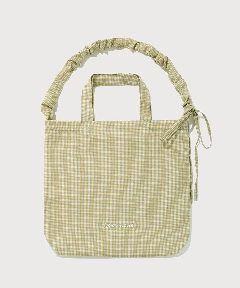 <韓國限時代購> COVERNAT CLOVER HEART CHECKED SHIRRING ECO BAG