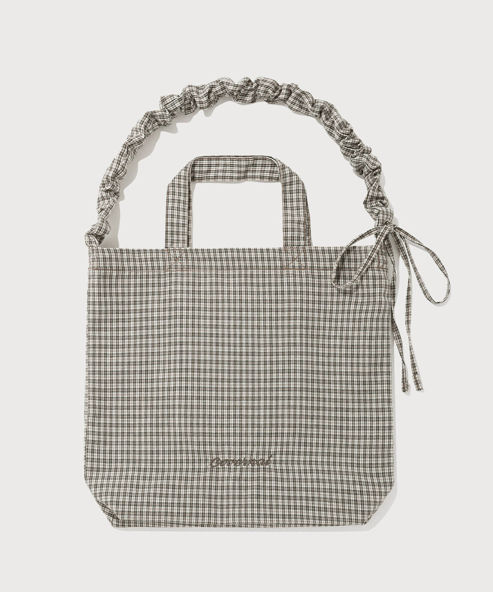 <韓國限時代購> COVERNAT CLOVER HEART CHECKED SHIRRING ECO BAG