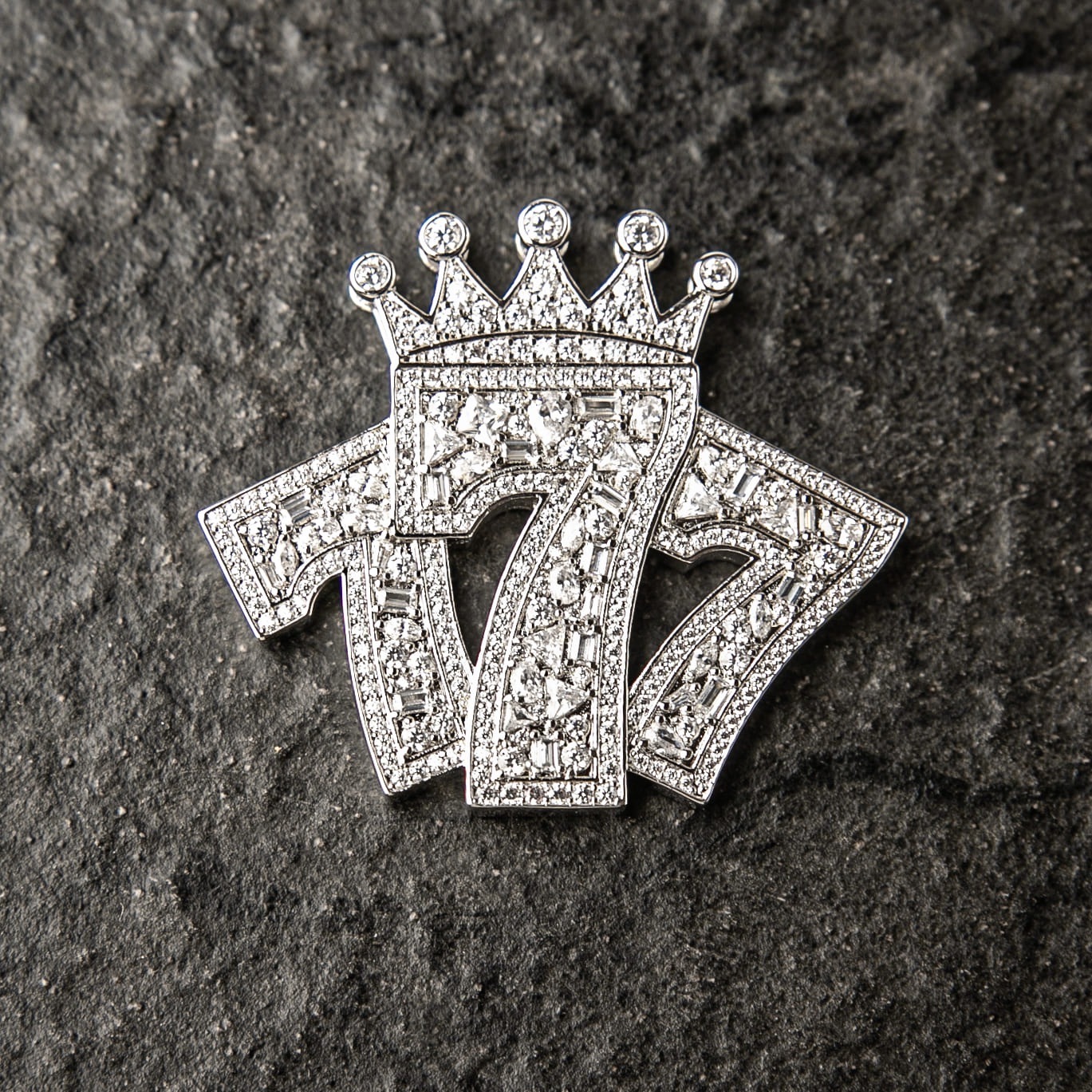 MOSAIC SET ICED LUCKY 7 CROWN PENDANT