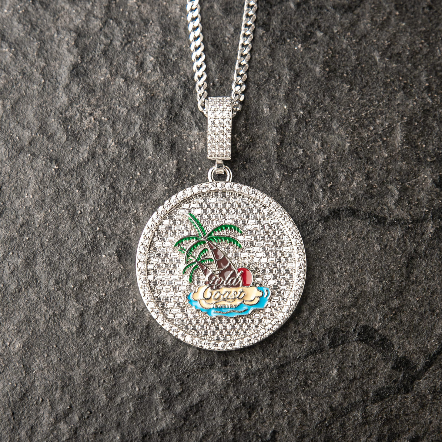 BAGUETTE & ROUND CUT ICED PALM COAST PENDANT
