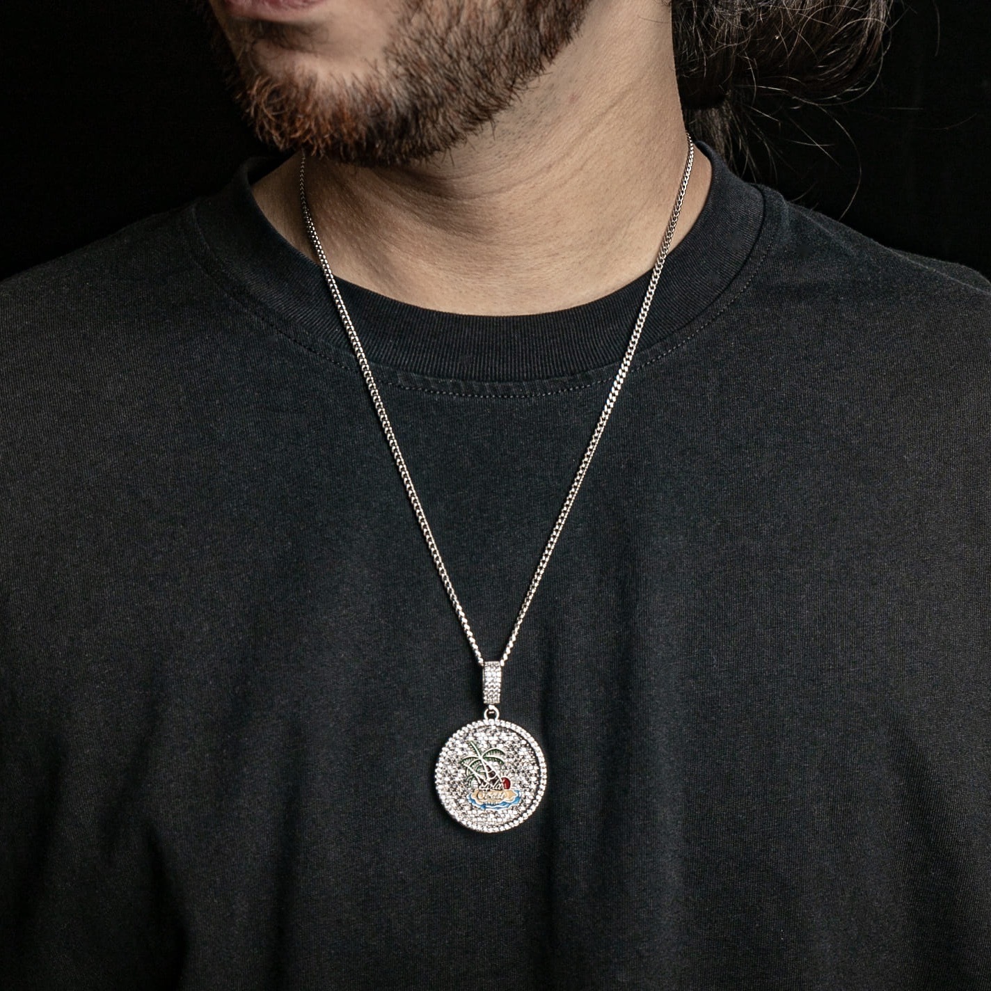BAGUETTE & ROUND CUT ICED PALM COAST PENDANT