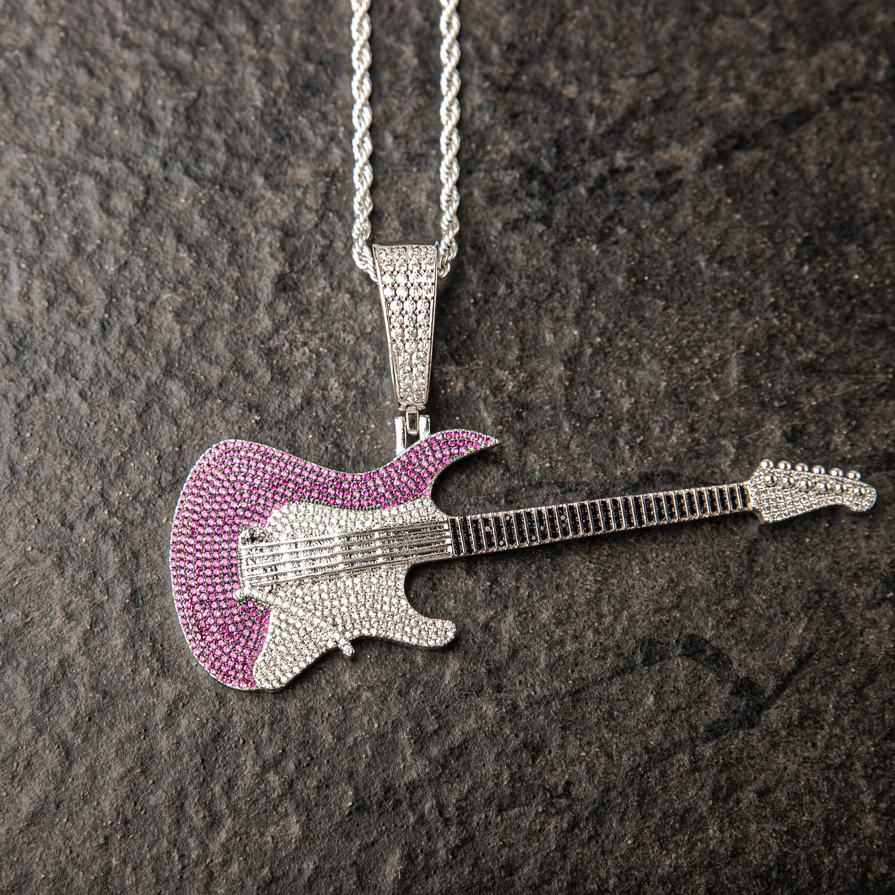 MULTI-COLOR ICED GUITAR PENDANT