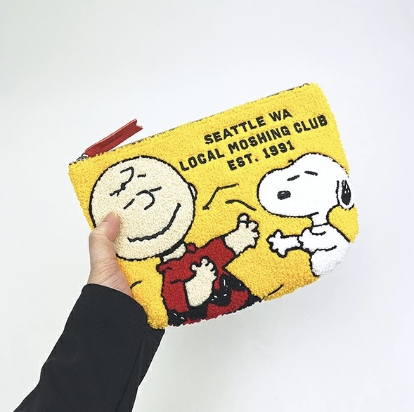 【連線大優惠】JP Snoopy 毛巾刺繡拉鏈袋 查理橙 1612 TK260803