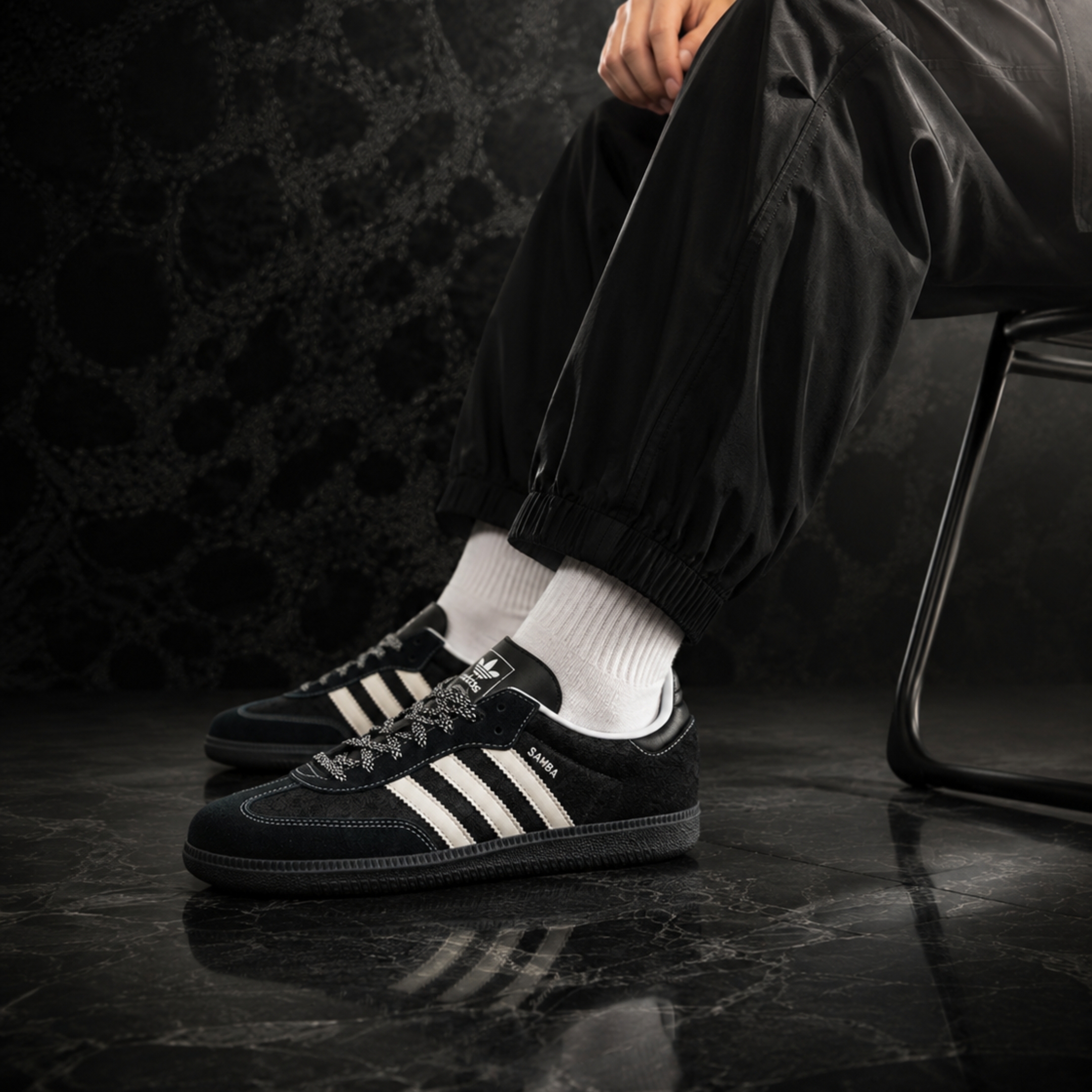 NICEDAY 代購 Adidas SAMBA OG 黑 黑紋 黑灰 板鞋 黑色 黑白 KH7842