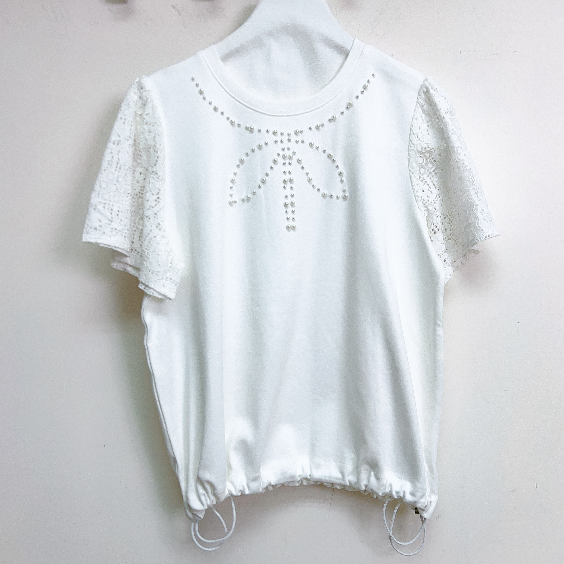 立體釘珠刺繡袖口拼接棉質上衣 (胸42-50 腰44-54 長23吋) 37078 #0708clo