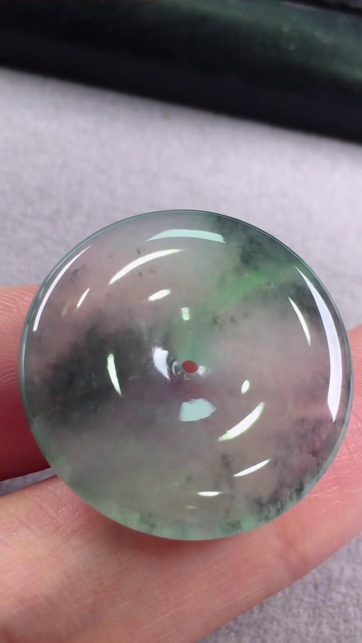 翡翠冰烏雞平安扣 (25.2mm直徑),天然翡翠A玉, 緬甸玉, Jade, Jadeite