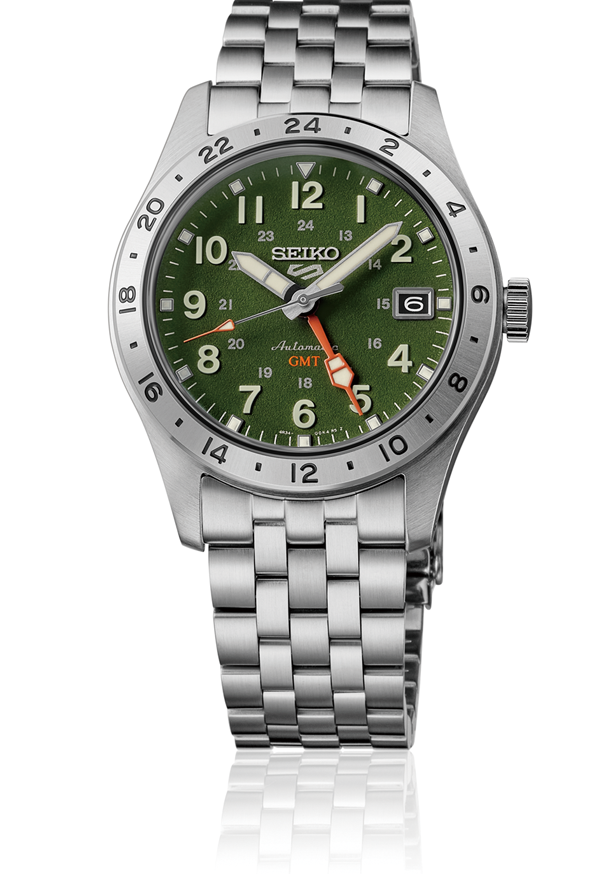 萬年鐘錶 - SEIKO  5 Sports   軍裝風格GMT雙時區指針不鏽鋼款機械男錶  HDB001K1 / 4R34-00C0G 錶徑39.4MM