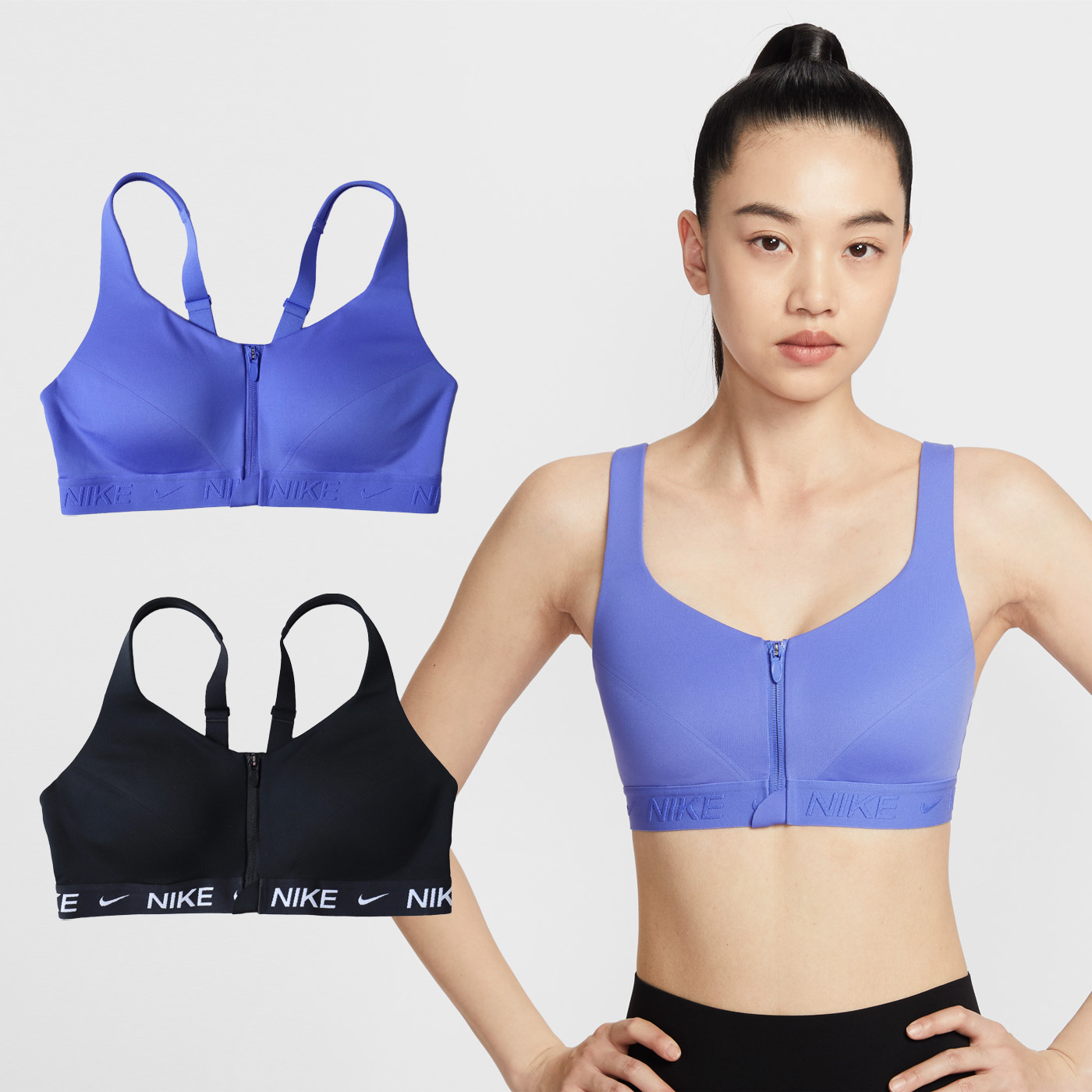 女款 NIKE INDY HS ZIP BRA 黑色 藍色 高度支撐 可調節 拉鍊 瑜珈 訓練 運動內衣【HQ2752】NKTF