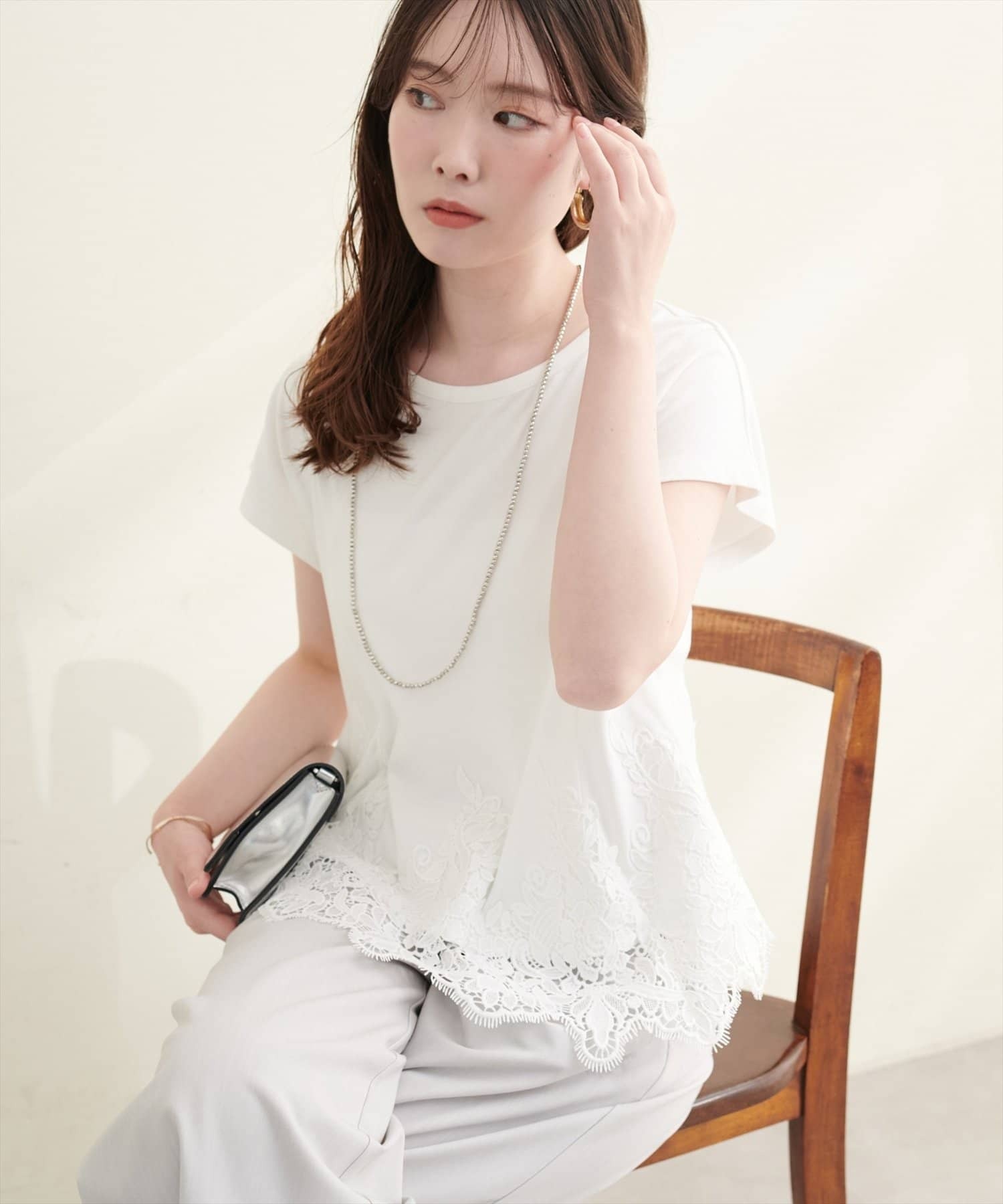 [預購]natural couture 蕾絲拼接下擺T恤
