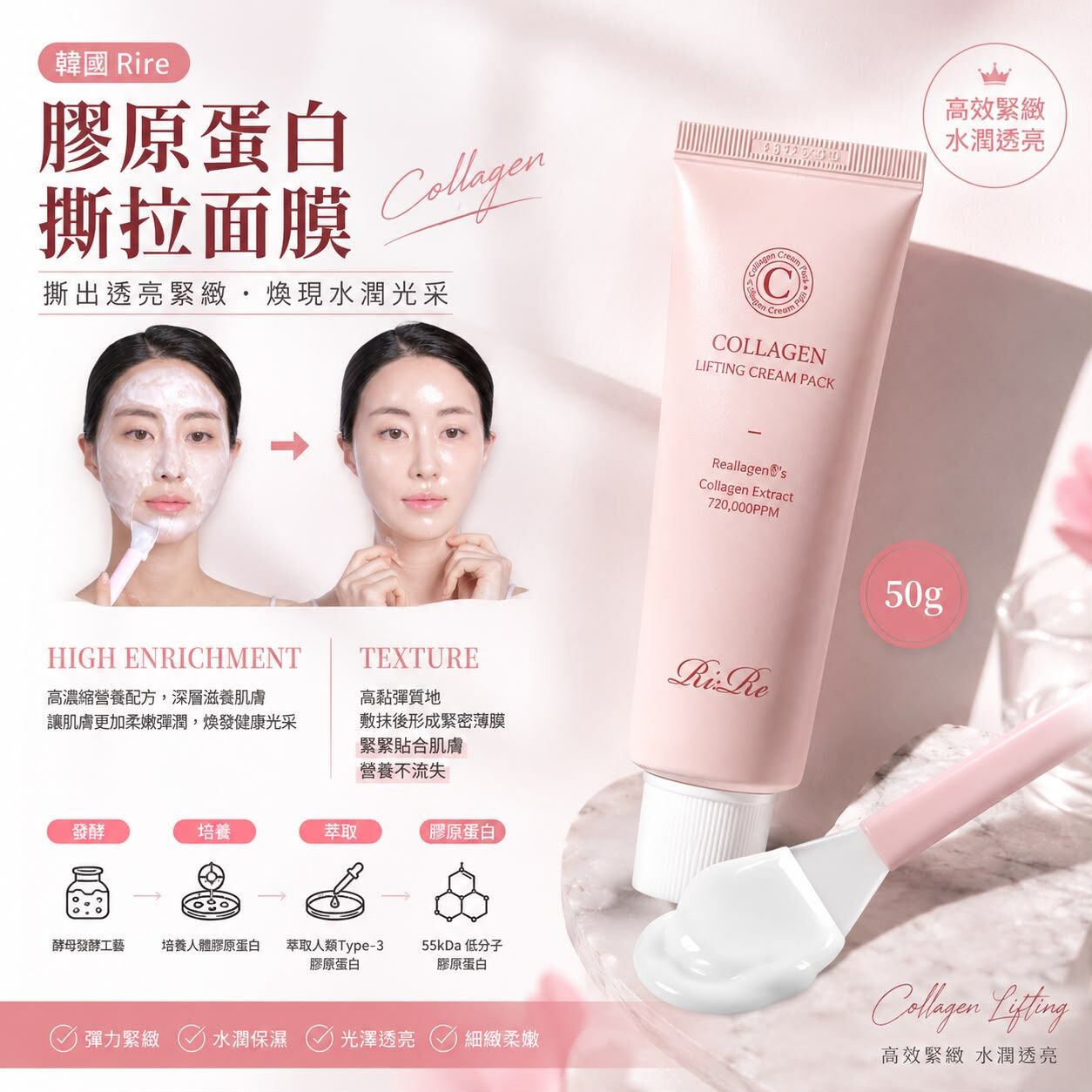 韓國 RIRE 膠原蛋白V面提拉面膜 50g *約10月下旬到貨