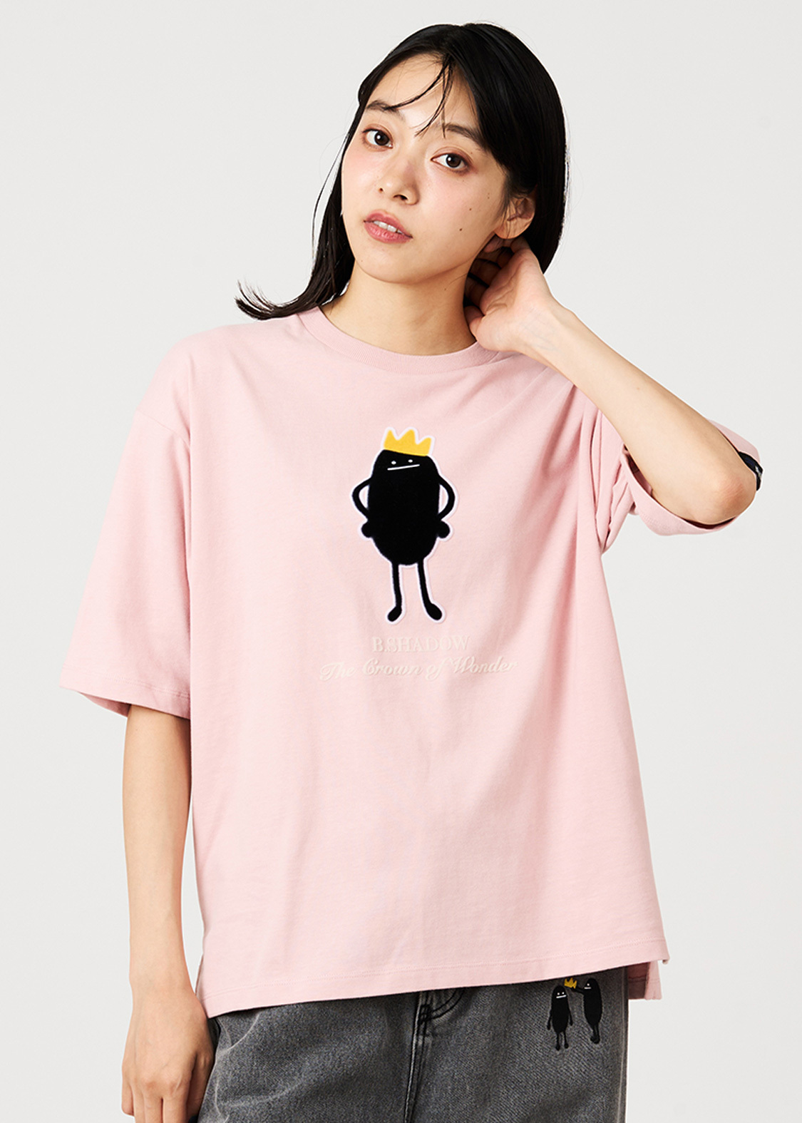 日本預訂 graniph GH Beautiful Shadow Crown | Oversized T-Shirt 粉紅