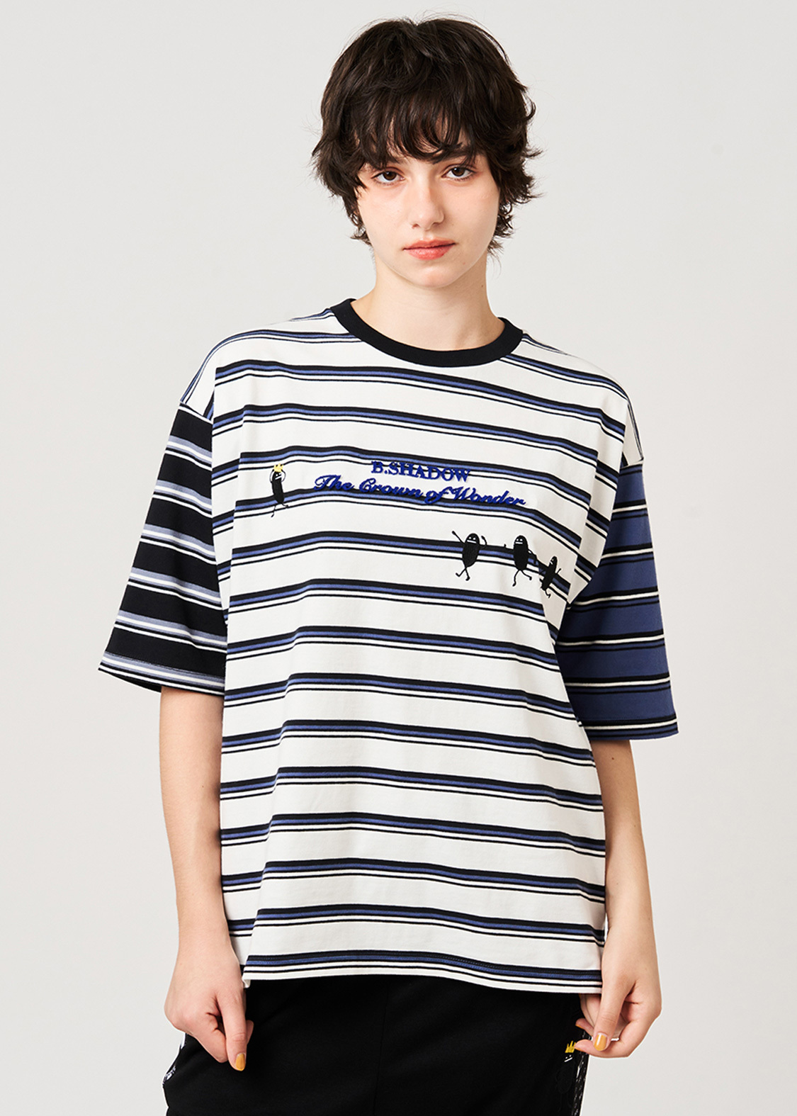 日本預訂 graniph GH Beautiful Shadow Crown | Oversized Striped T-Shirt