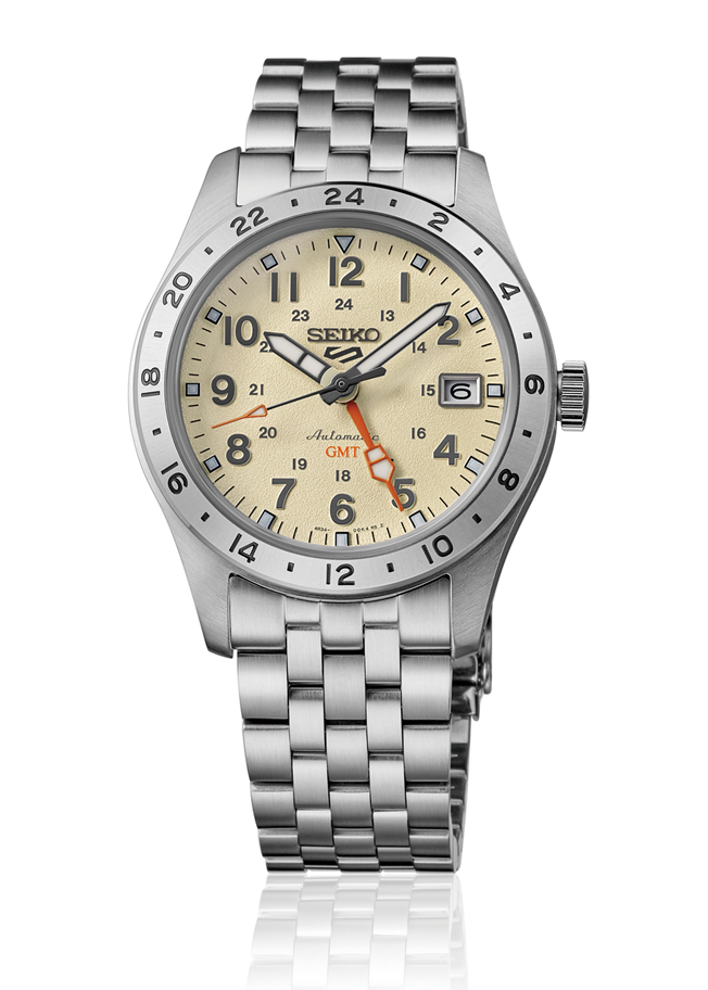 萬年鐘錶 - SEIKO  5 Sports   軍裝風格GMT雙時區指針不鏽鋼款機械男錶 HDB002K1 / 4R34-00C0S 錶徑39.4MM