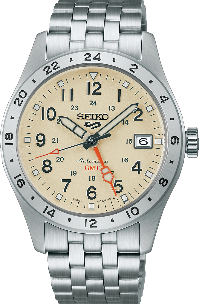 萬年鐘錶 - SEIKO  5 Sports   軍裝風格GMT雙時區指針不鏽鋼款機械男錶 HDB002K1 / 4R34-00C0S 錶徑39.4MM