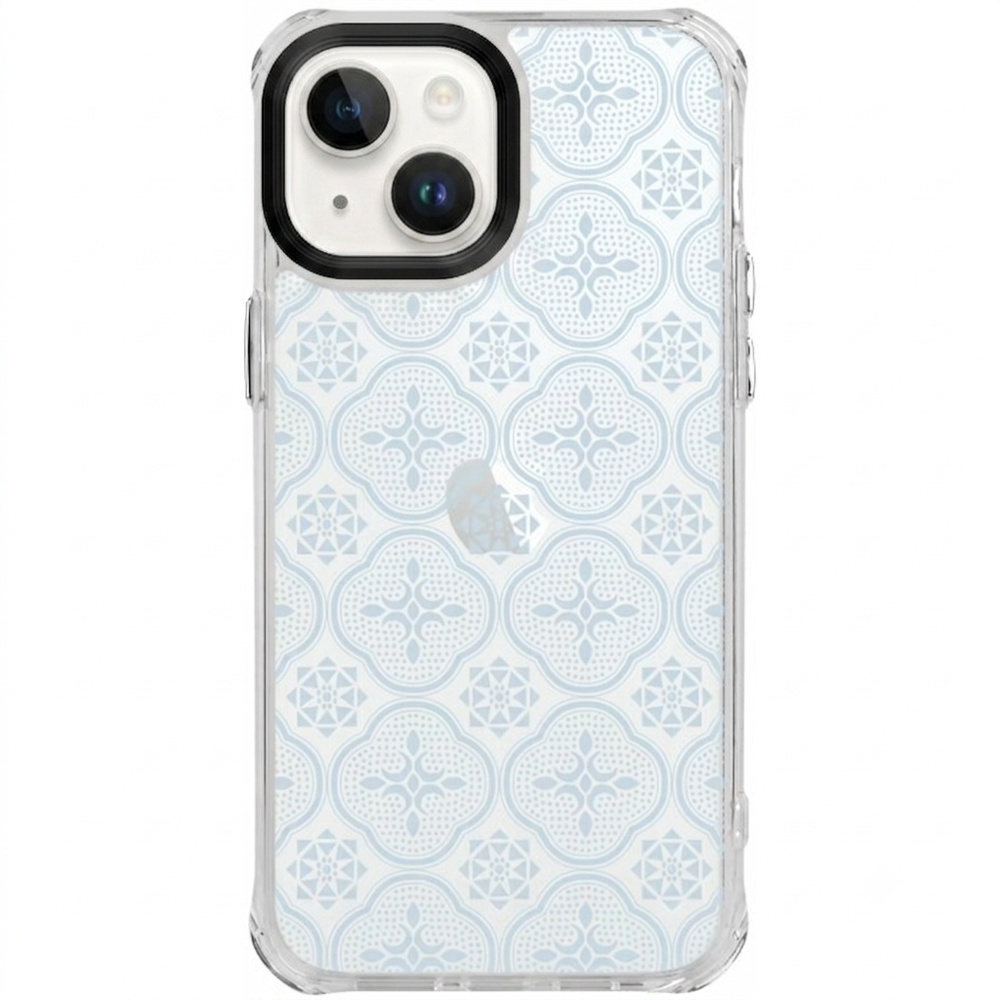 【現貨】印花樂XThe Hood透明防摔保護殼-iPhone 14 Plus/玻璃海棠/透明藍灰