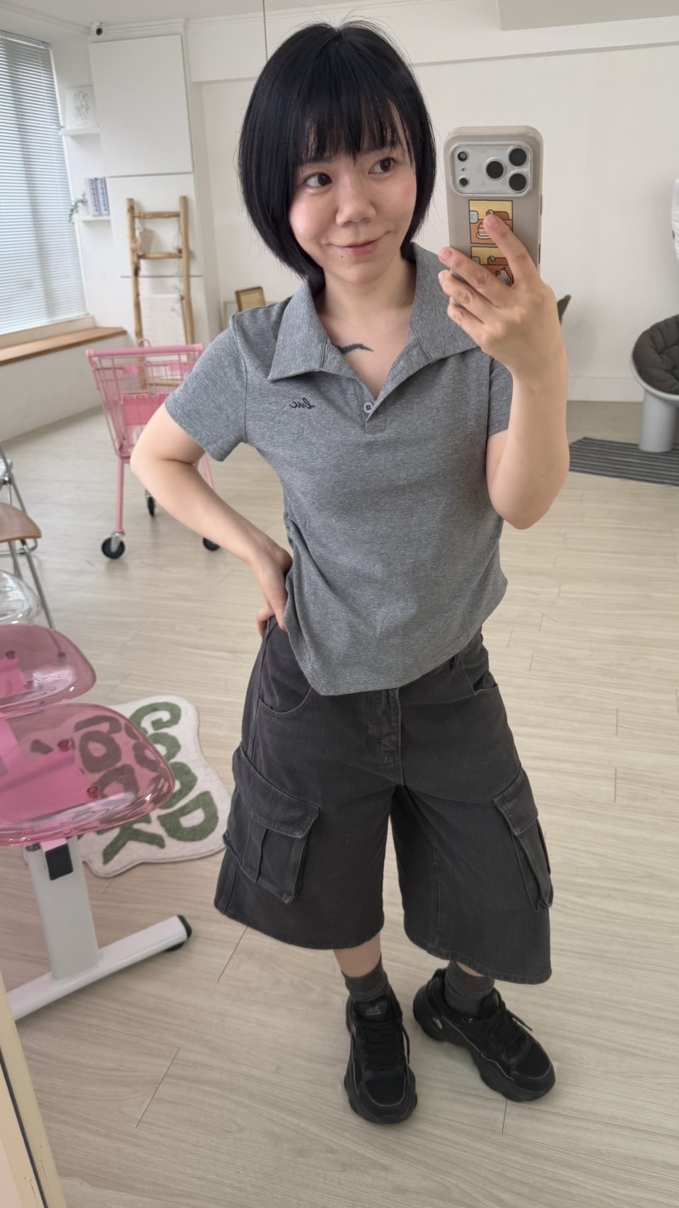 附皮帶工裝牛仔五分褲