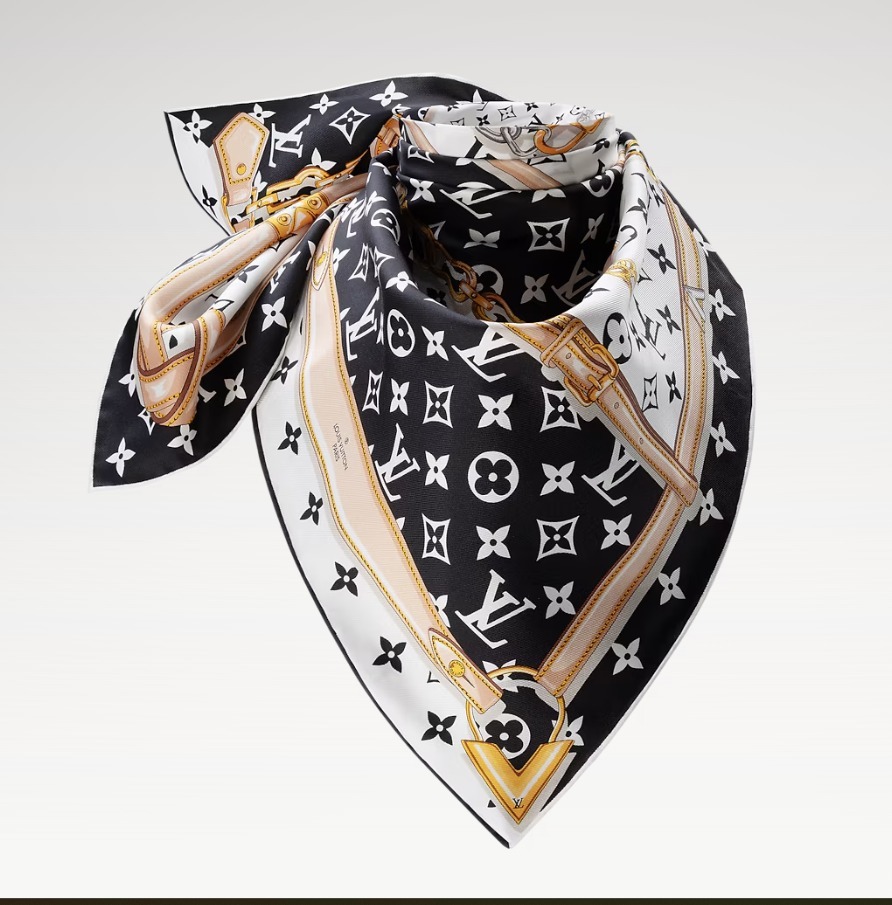 全新LV Scarf 90x90cm 黑白老花金屬鍊條圖䲢 LV圍巾/絲巾/披肩 M78667 #BRAND NEW #香榭站正品