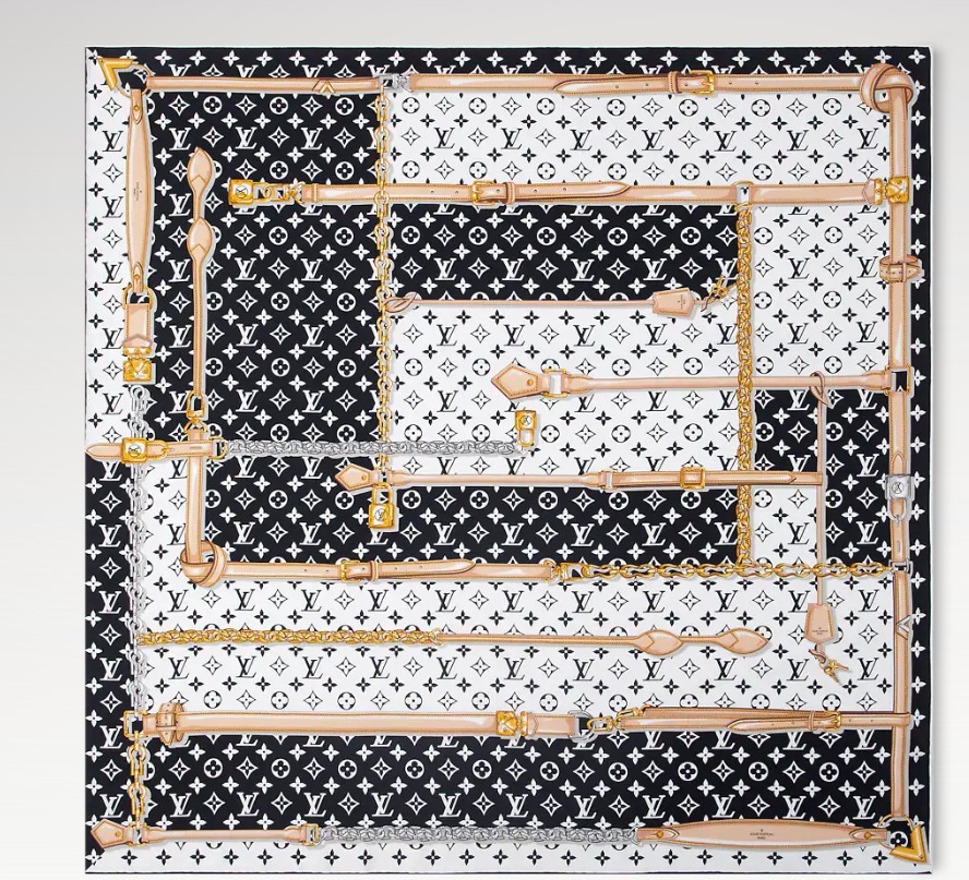 全新LV Scarf 90x90cm 黑白老花金屬鍊條圖䲢 LV圍巾/絲巾/披肩 M78667 #BRAND NEW #香榭站正品